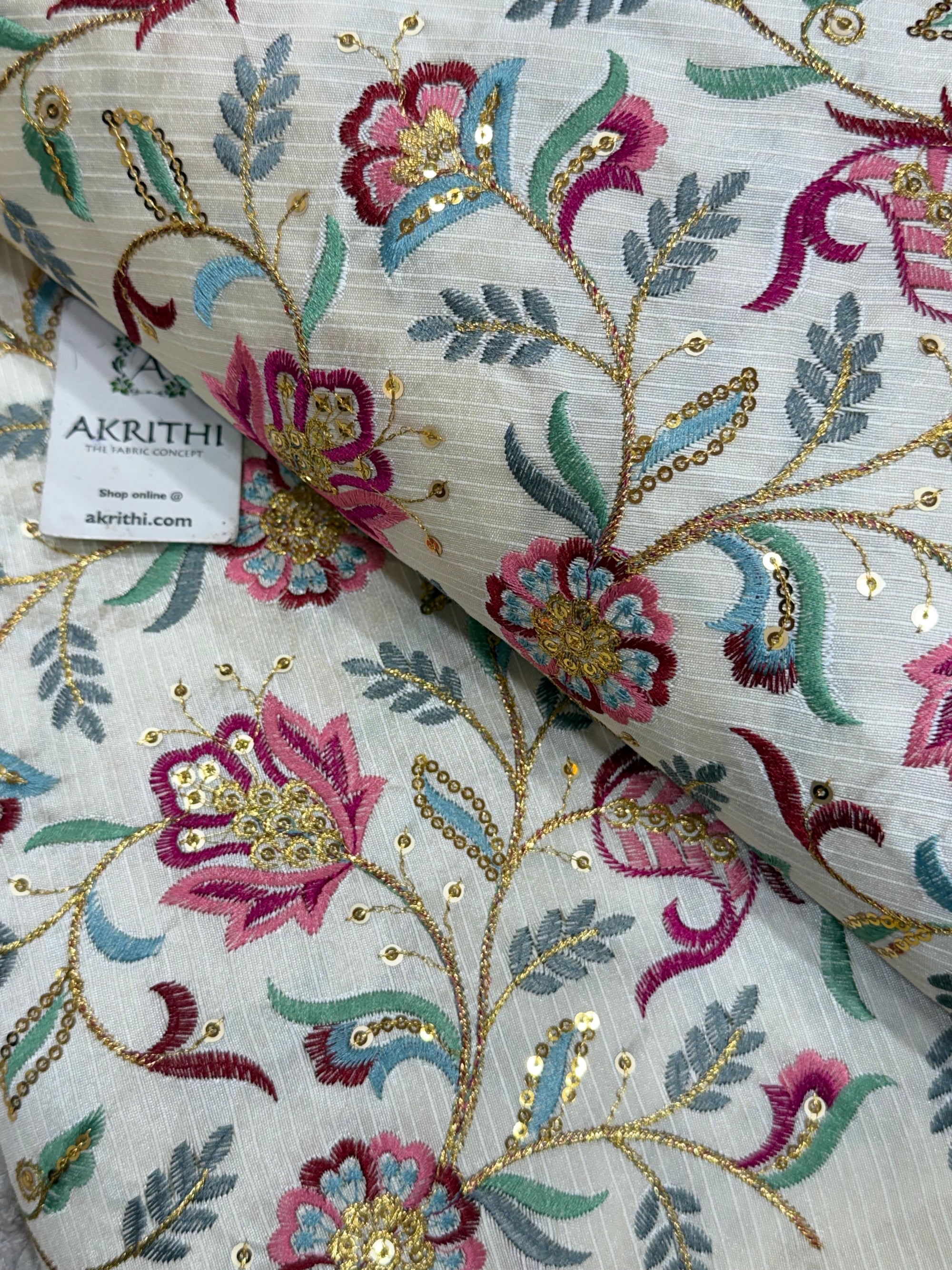 Embroidered Raw silk fabric