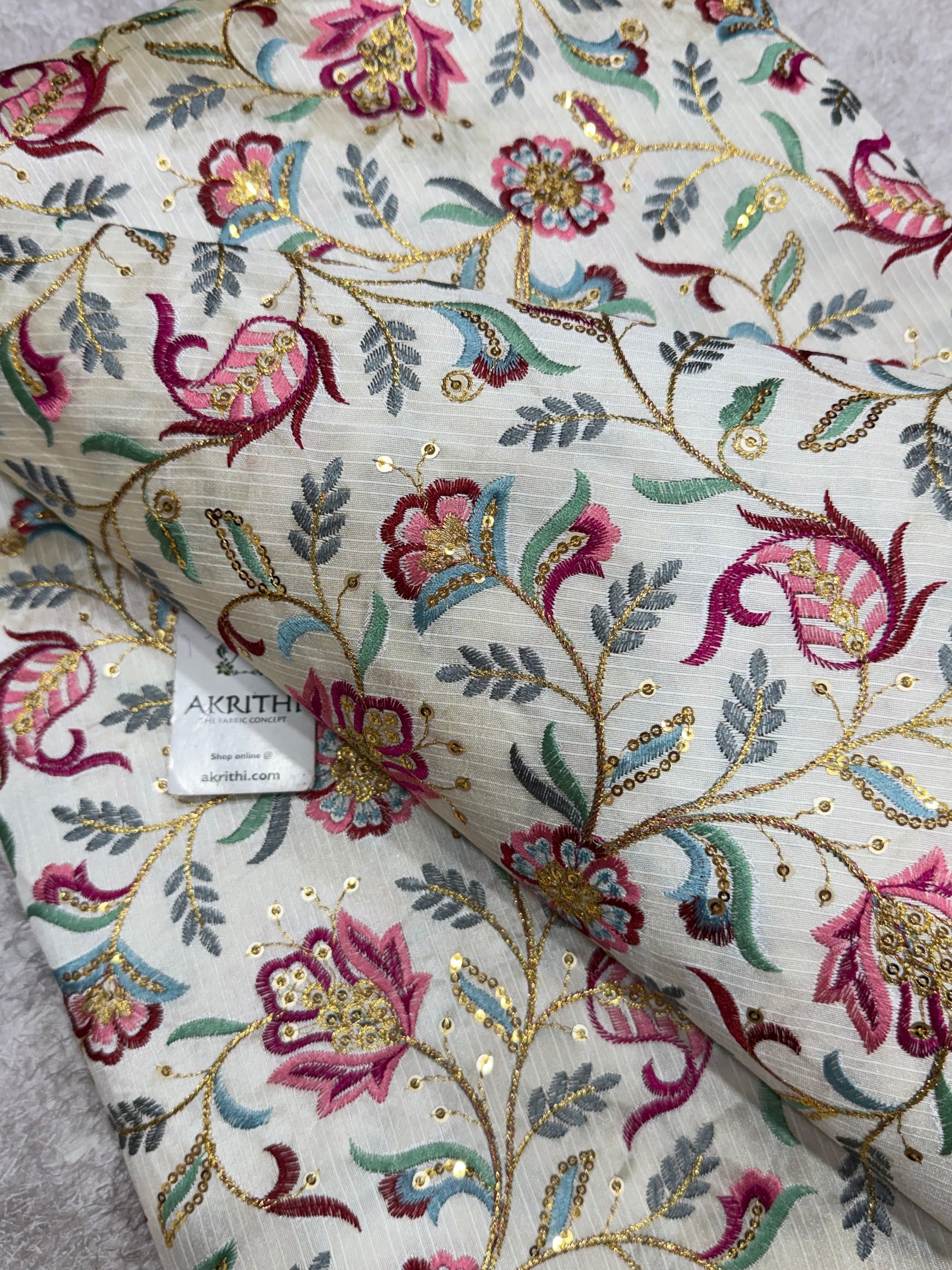 Embroidered Raw silk fabric