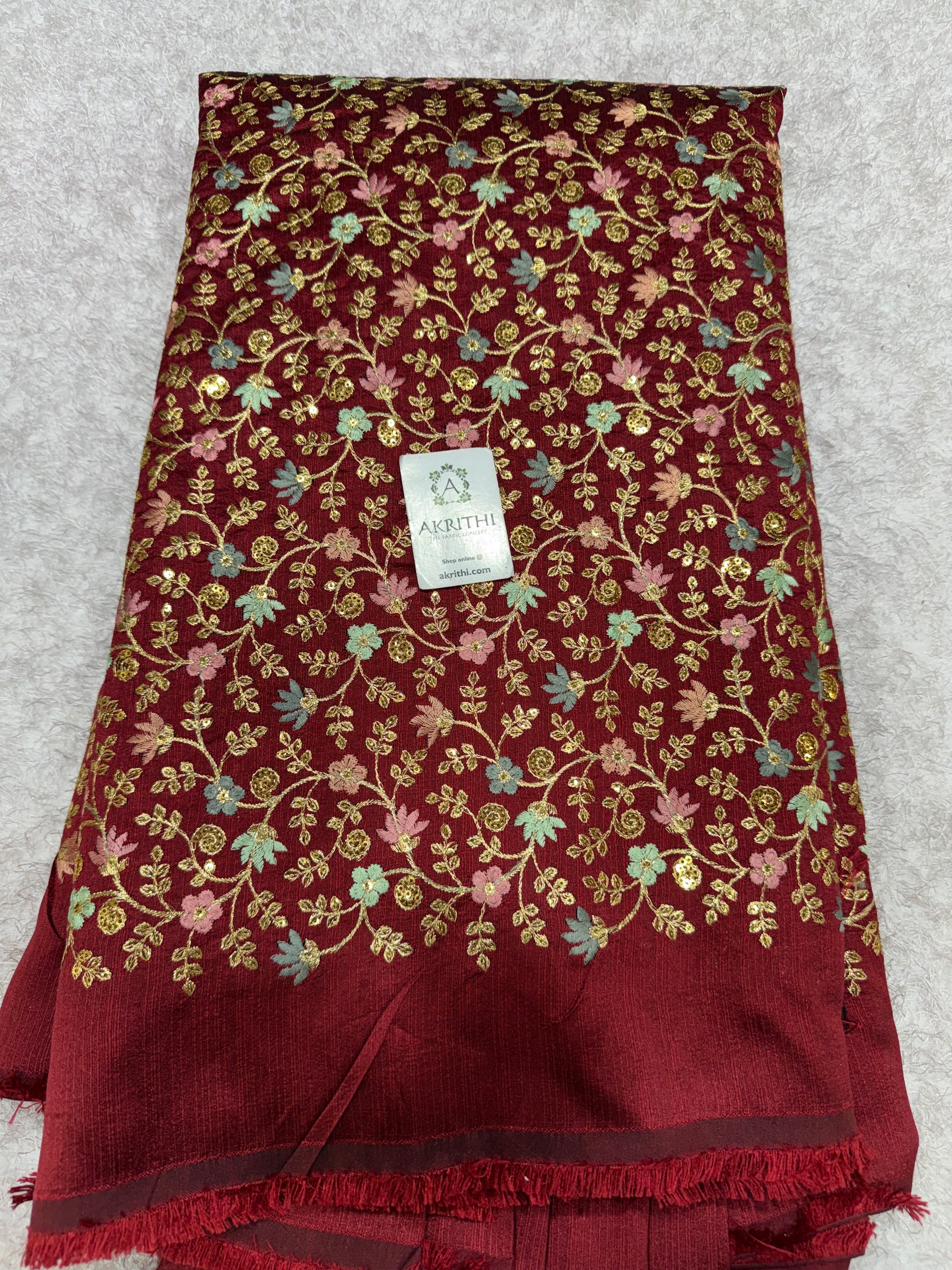 Embroidered Raw silk fabric