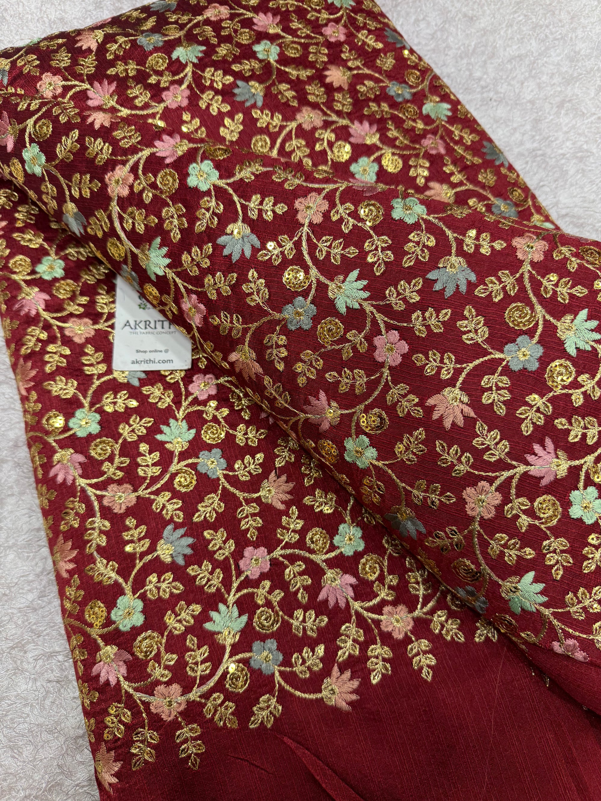 Embroidered Raw silk fabric