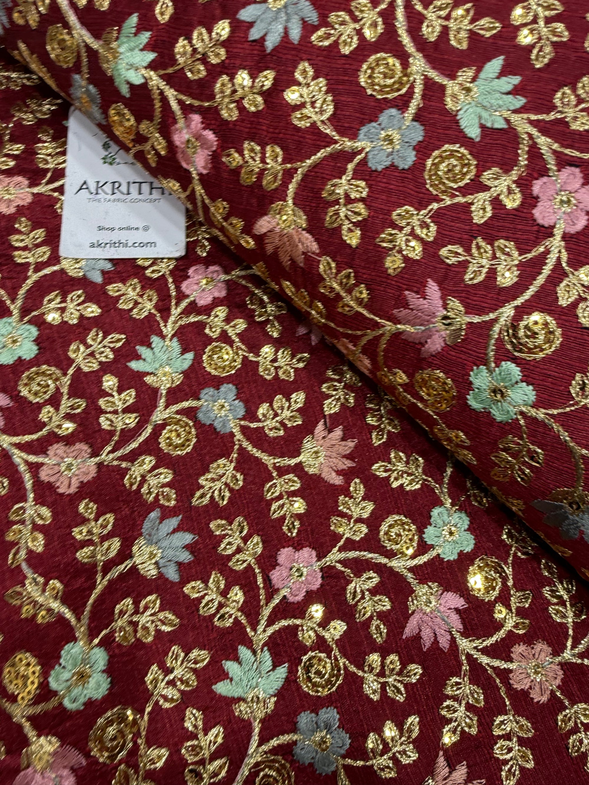 Embroidered Raw silk fabric