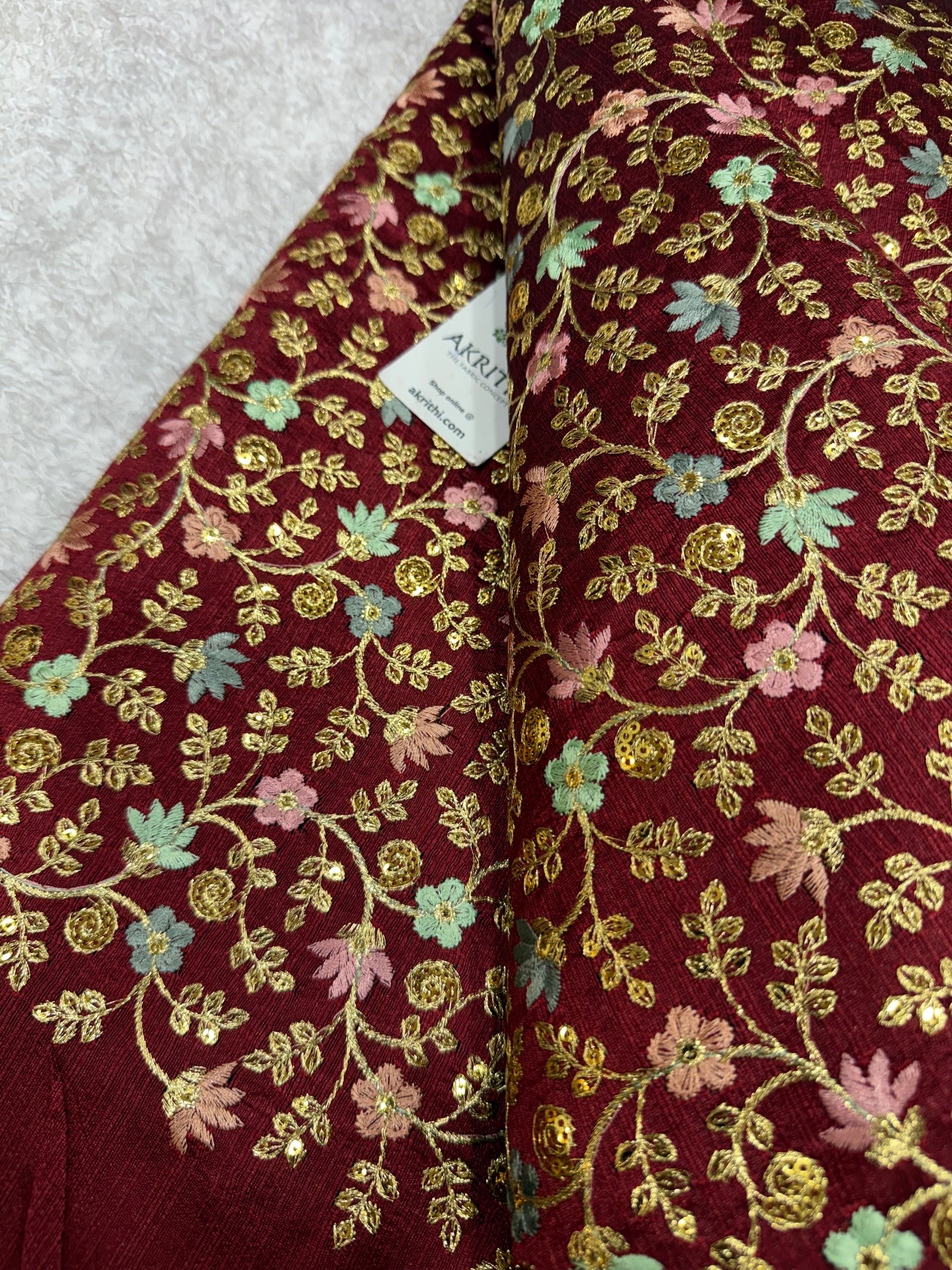 Embroidered Raw silk fabric