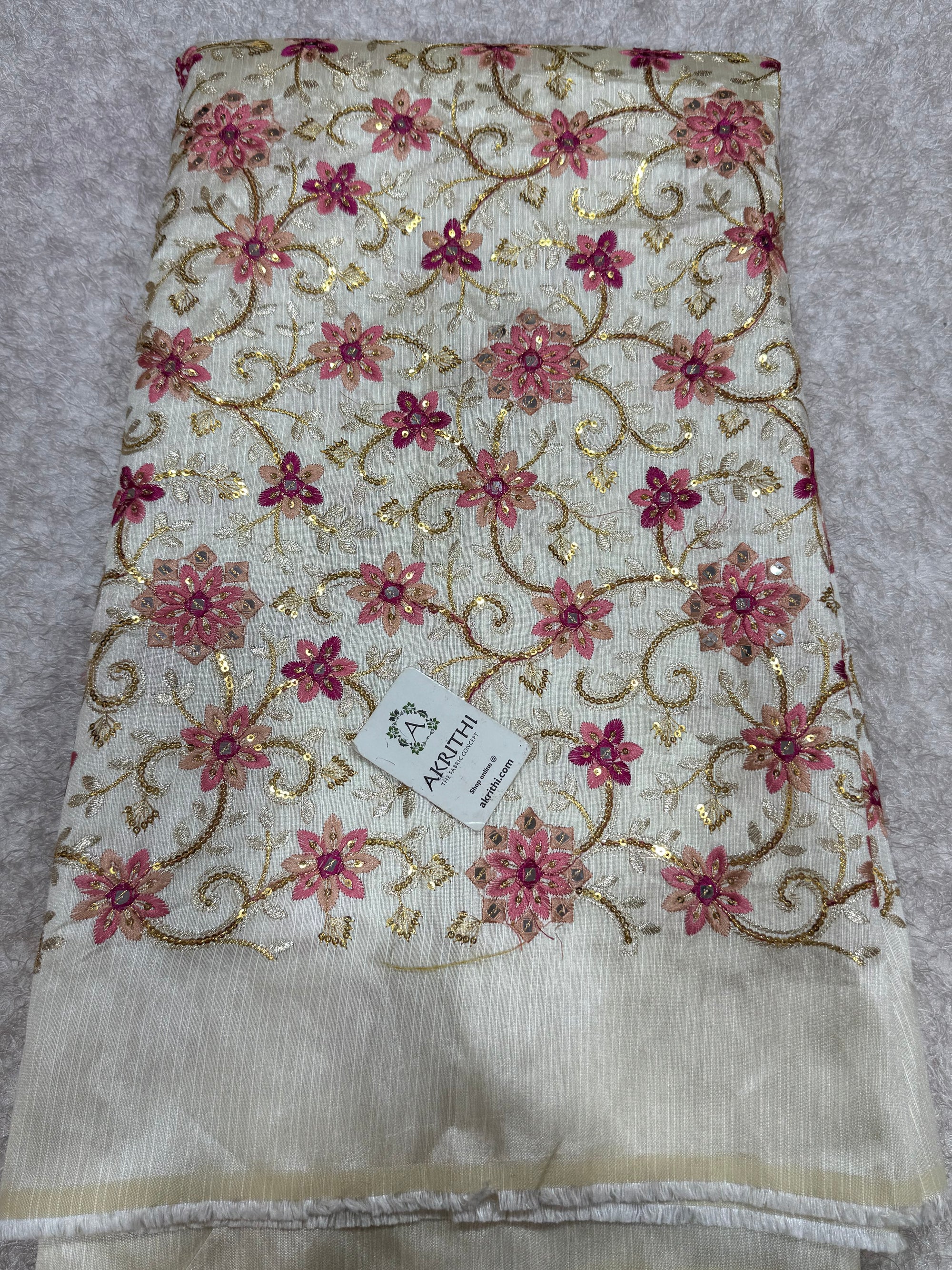 Embroidered Raw silk fabric