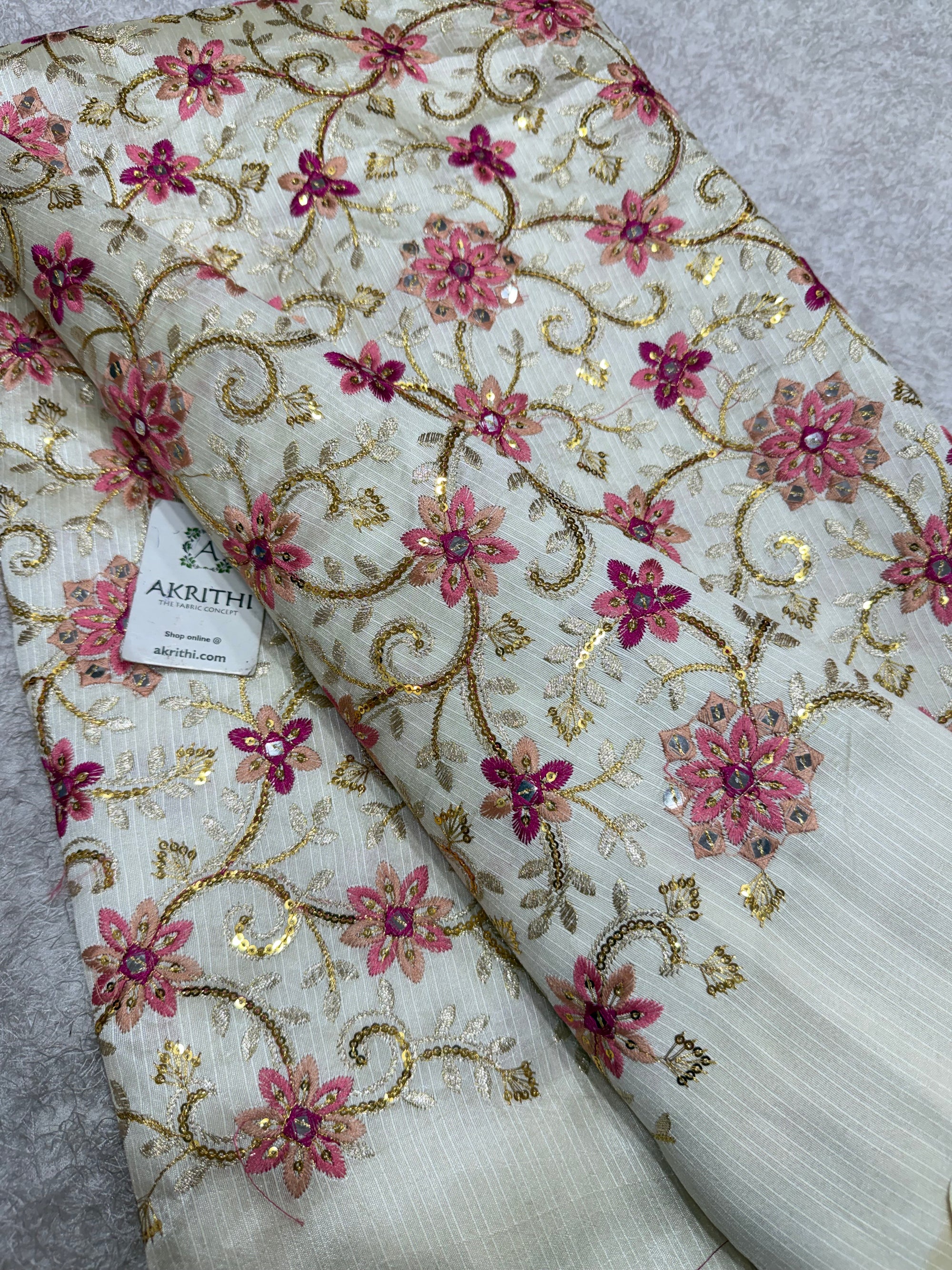 Embroidered Raw silk fabric