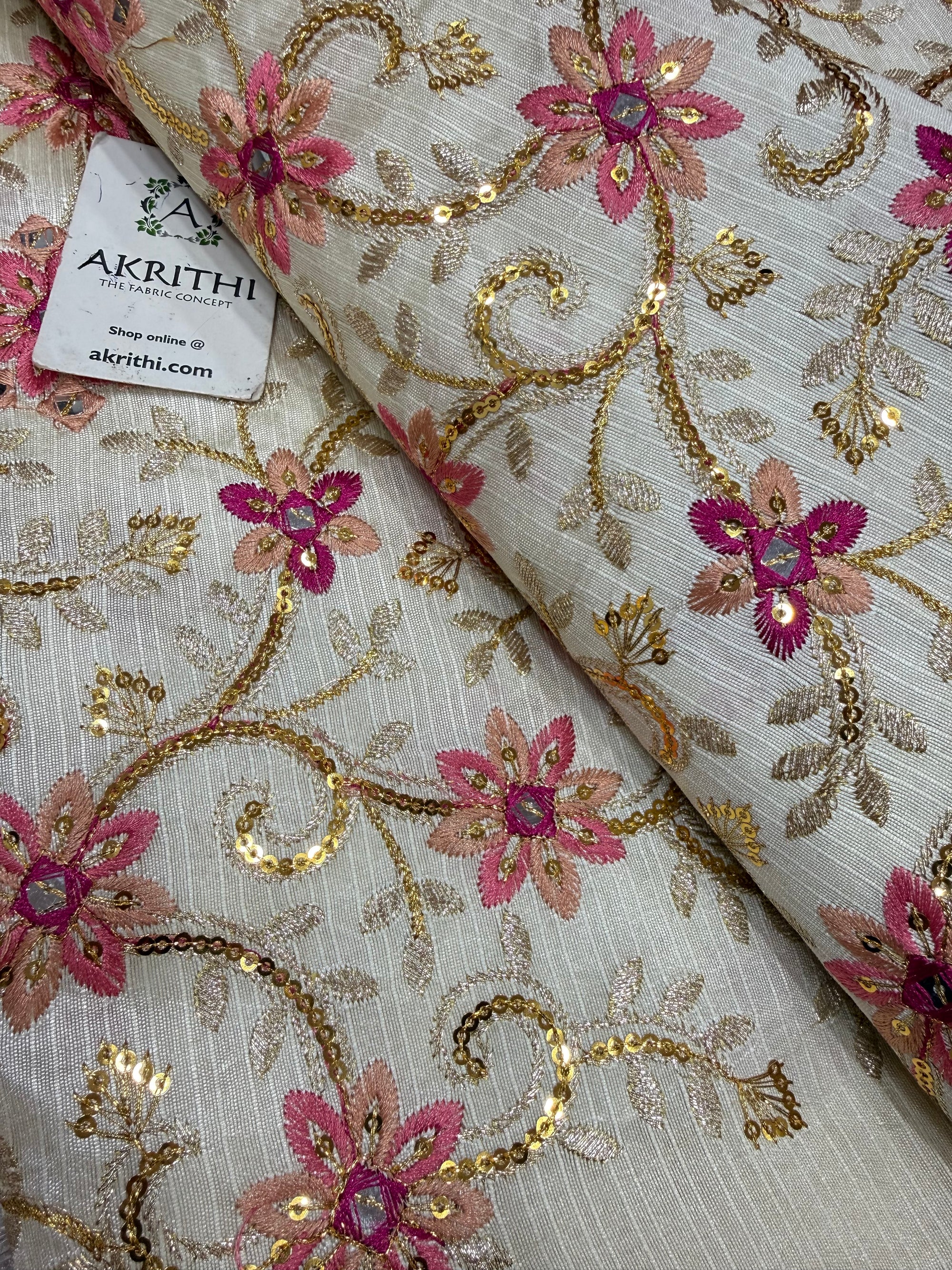 Embroidered Raw silk fabric