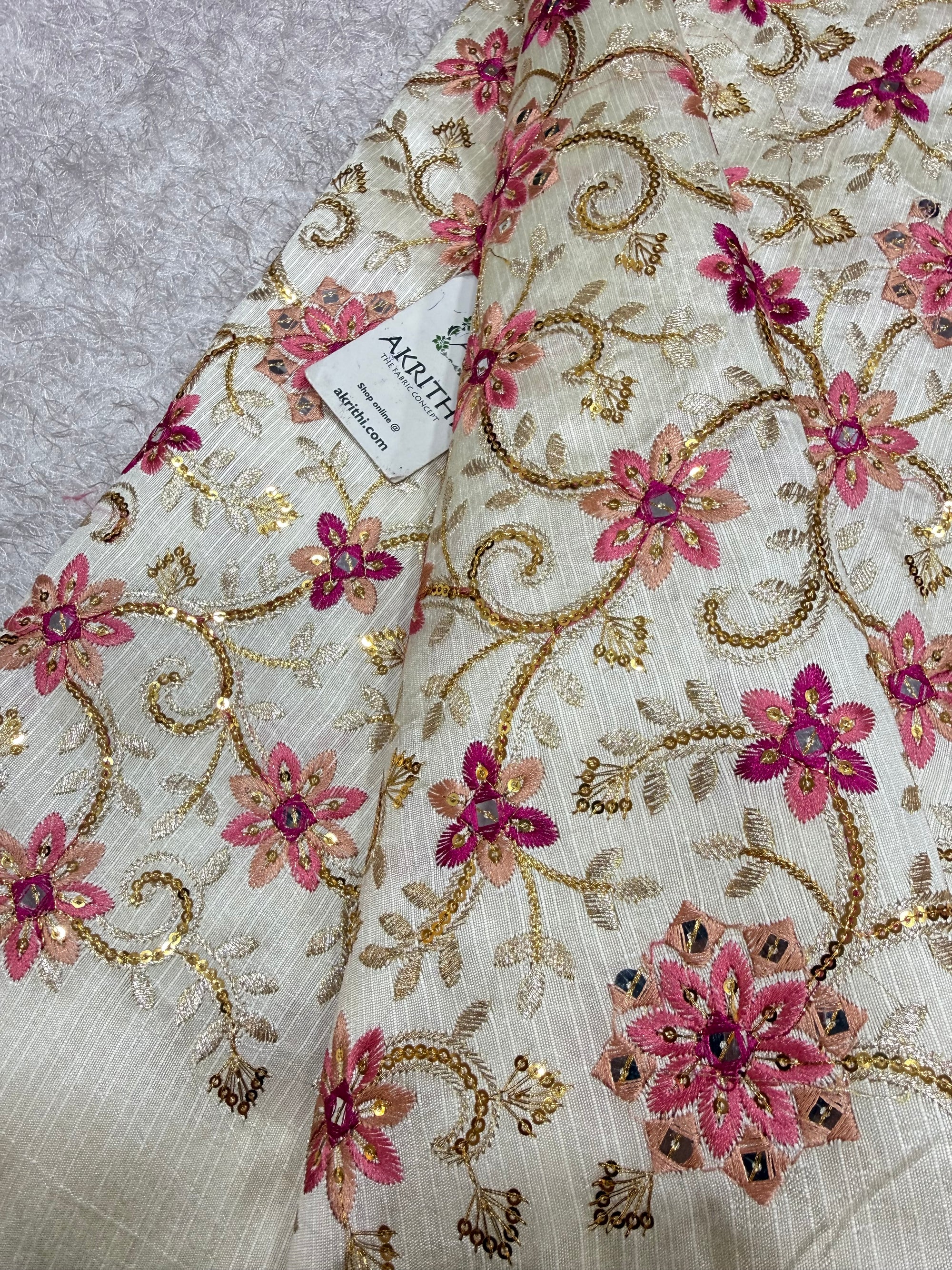 Embroidered Raw silk fabric