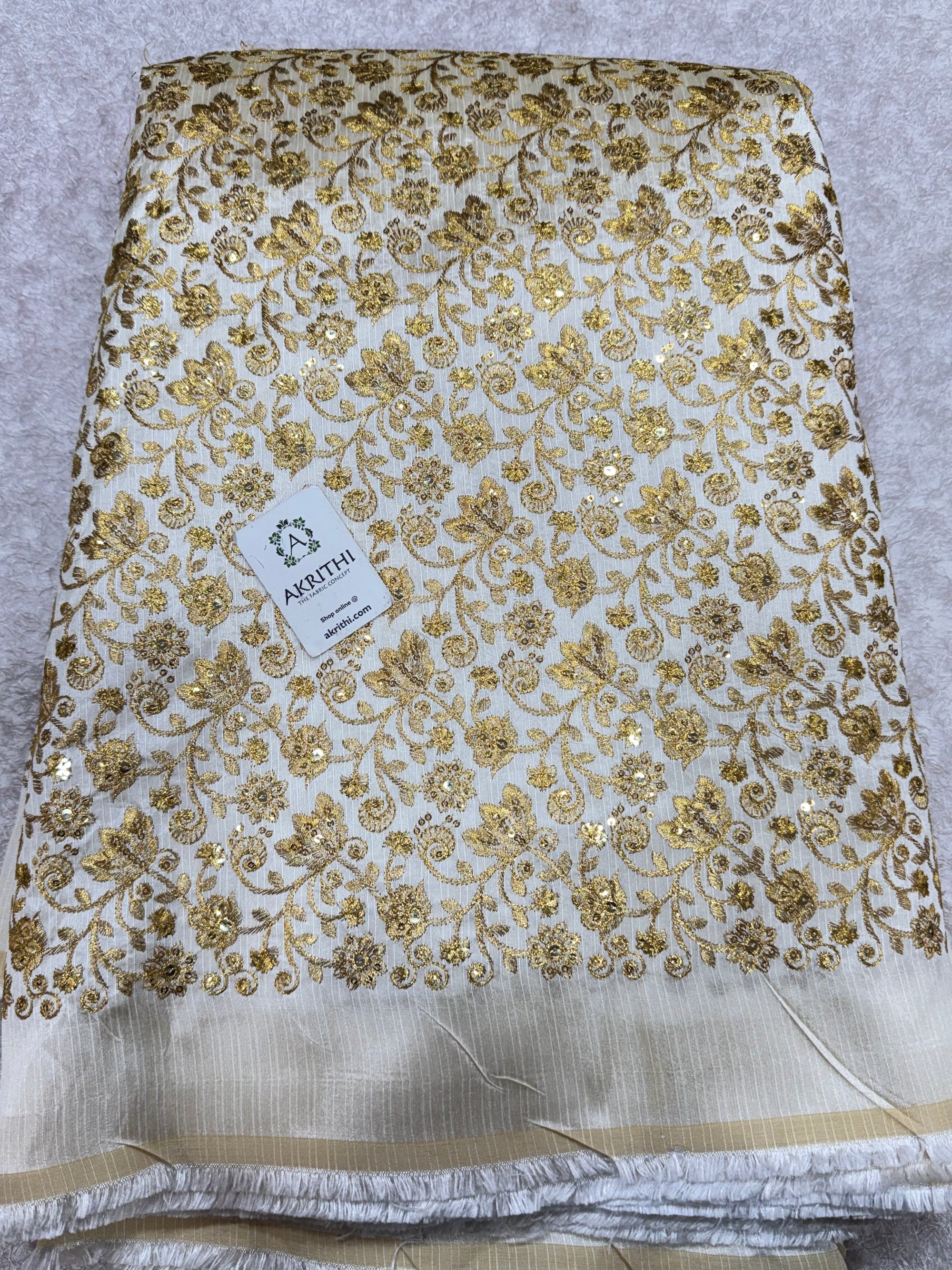 Embroidered Raw silk fabric