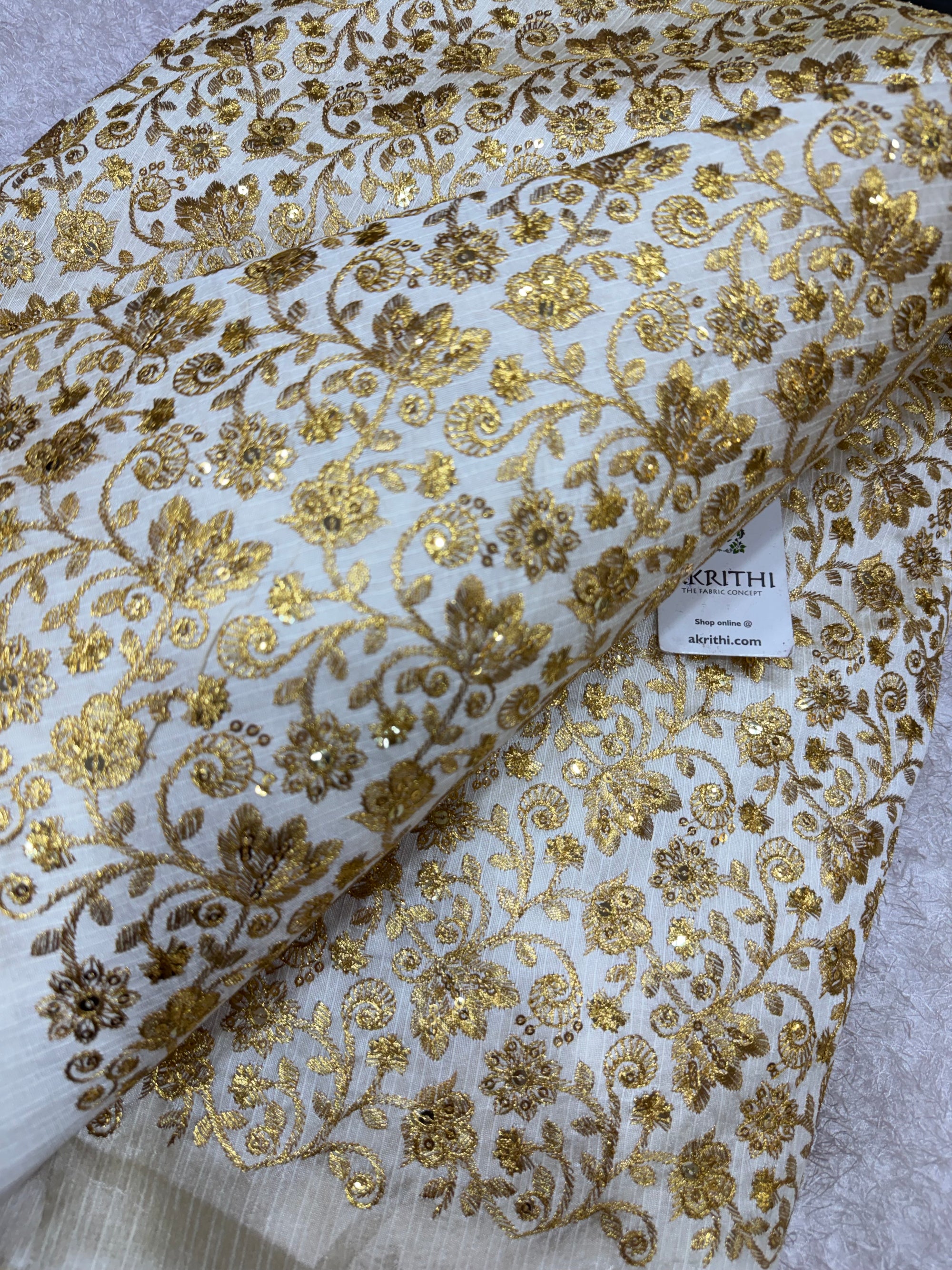 Embroidered Raw silk fabric
