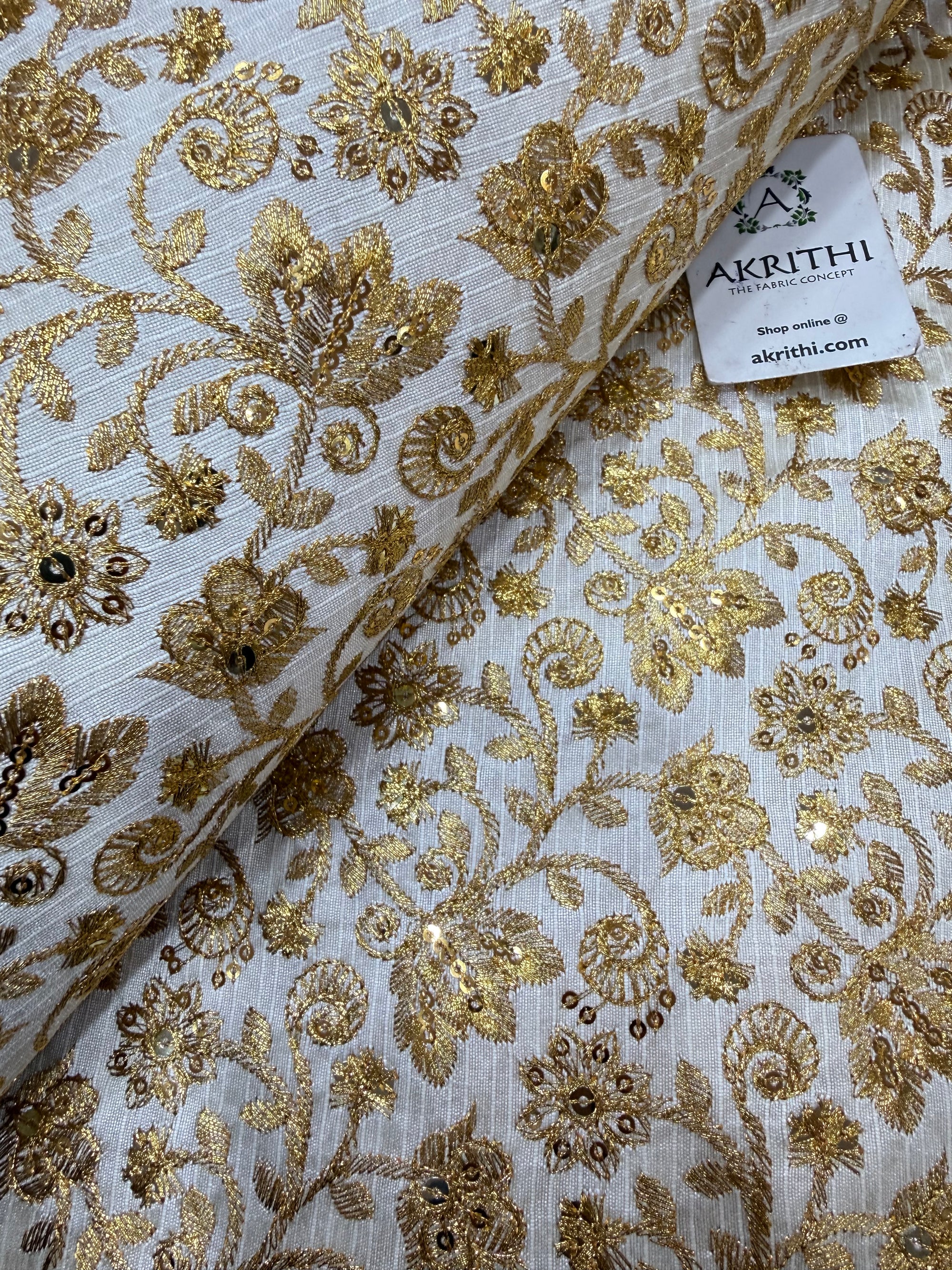Embroidered Raw silk fabric