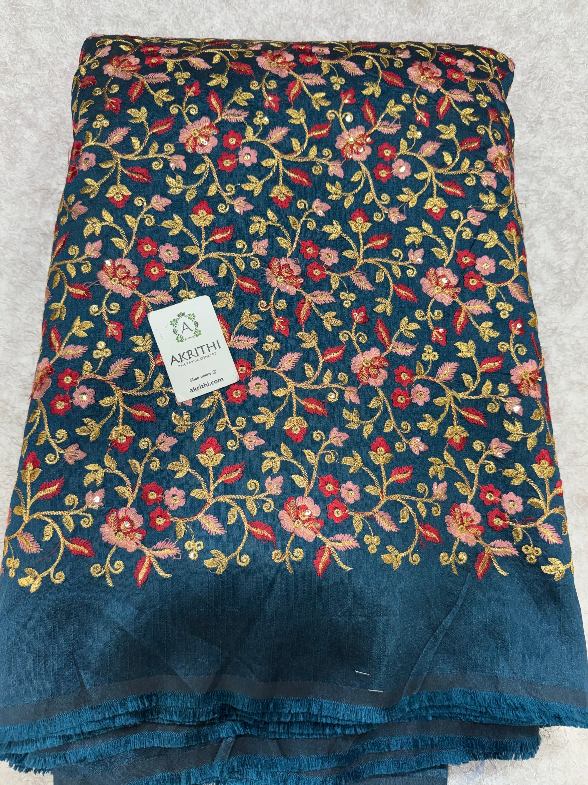Embroidered Raw silk fabric