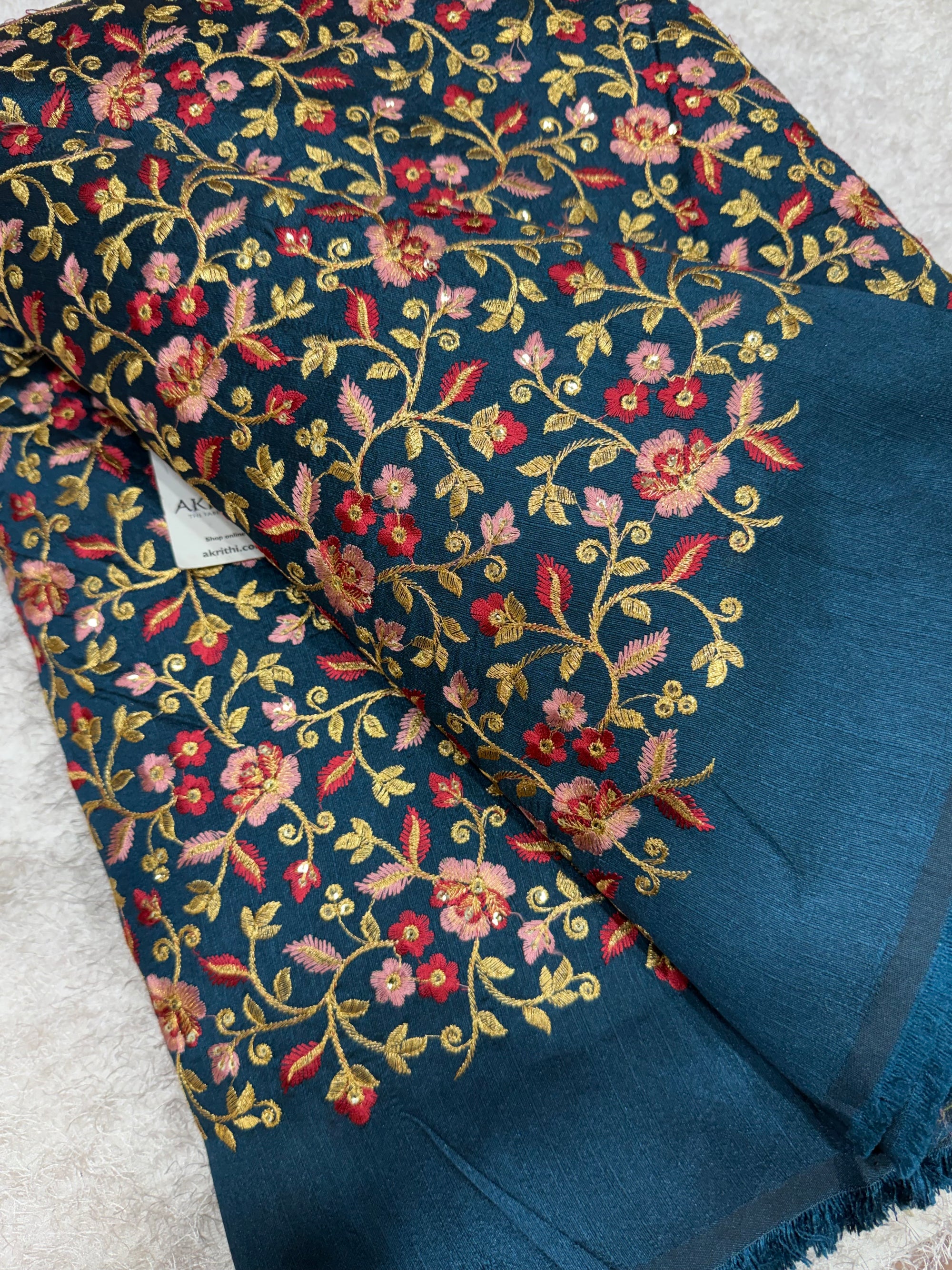 Embroidered Raw silk fabric