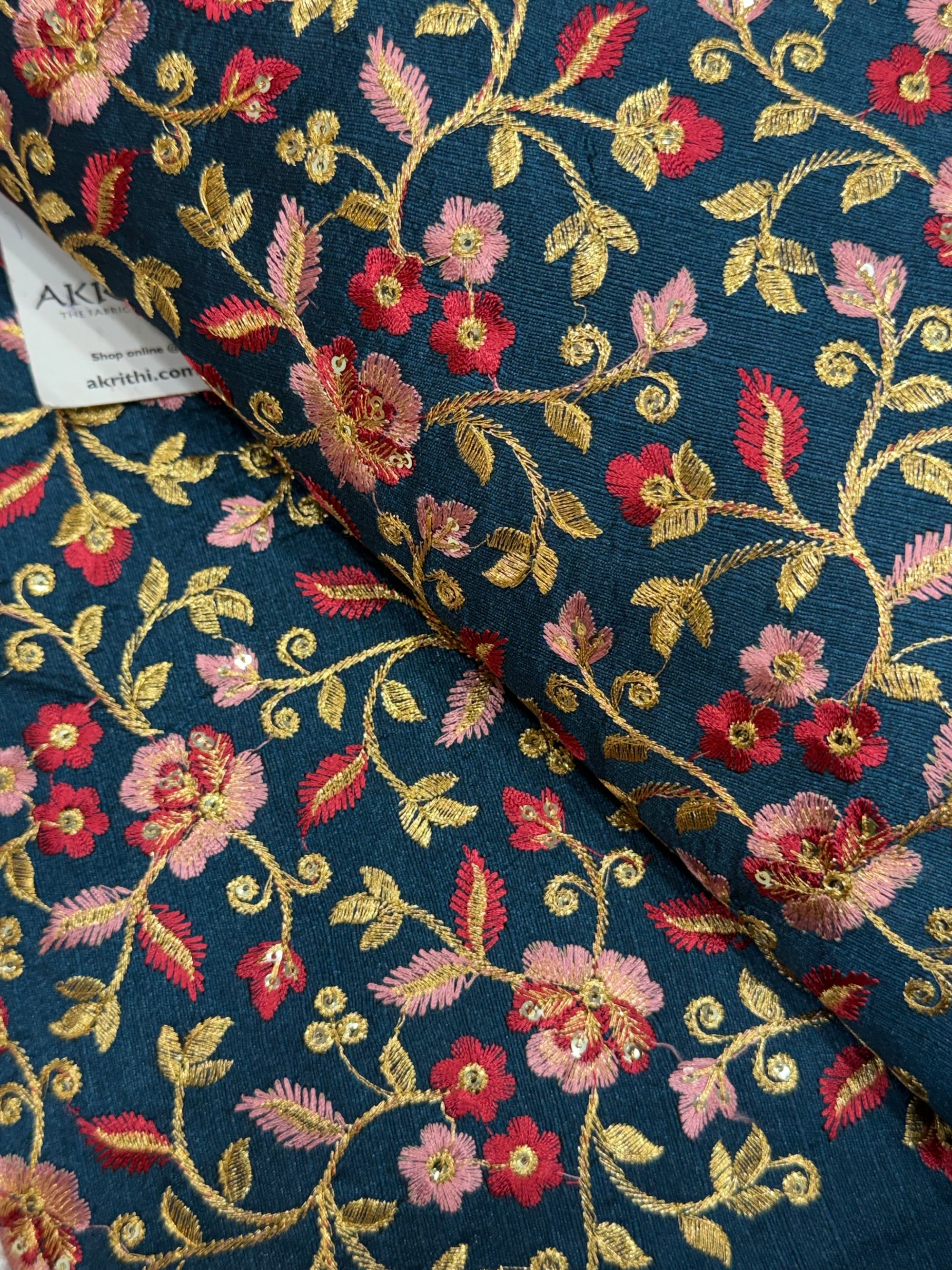 Embroidered Raw silk fabric