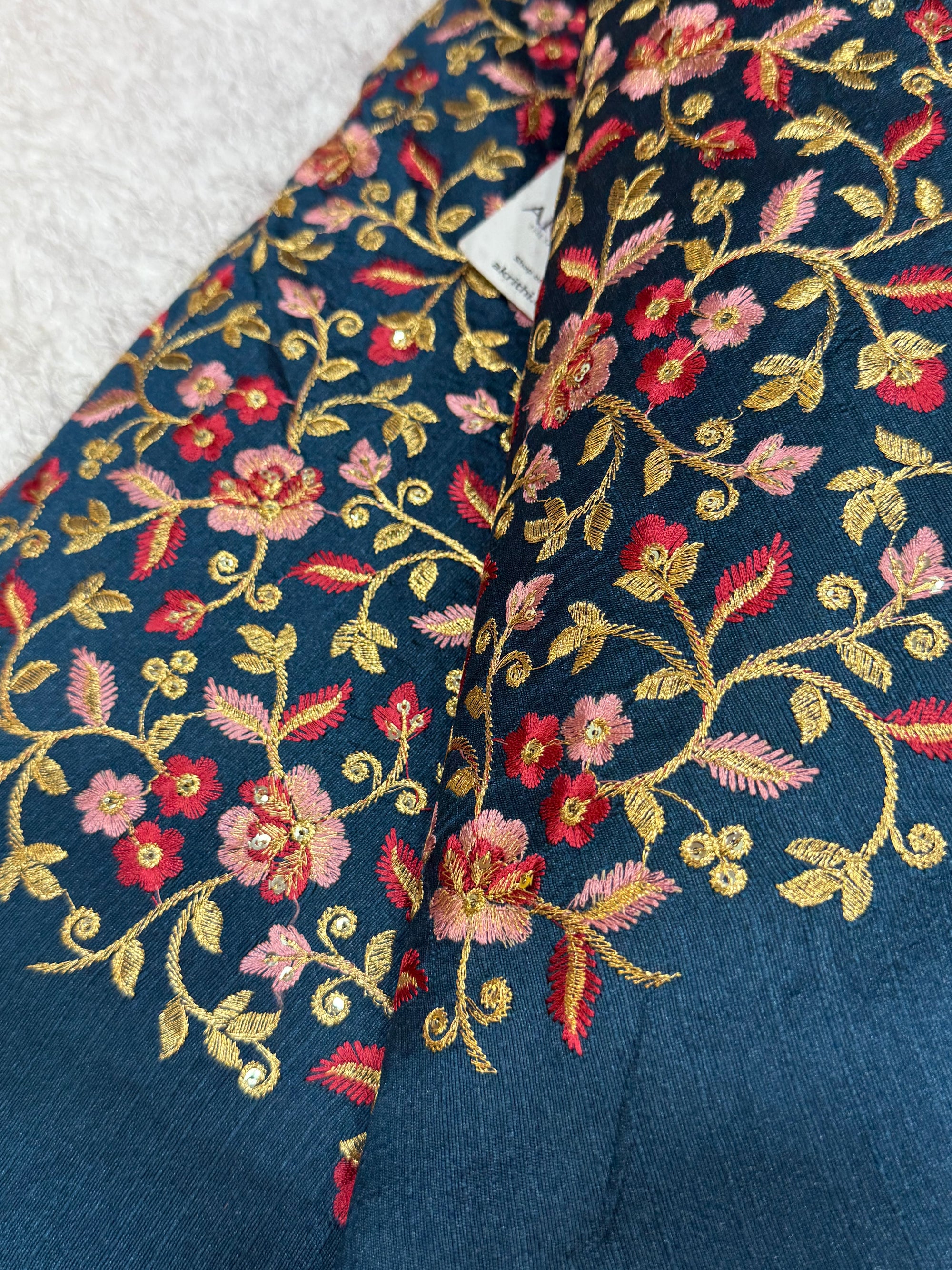 Embroidered Raw silk fabric