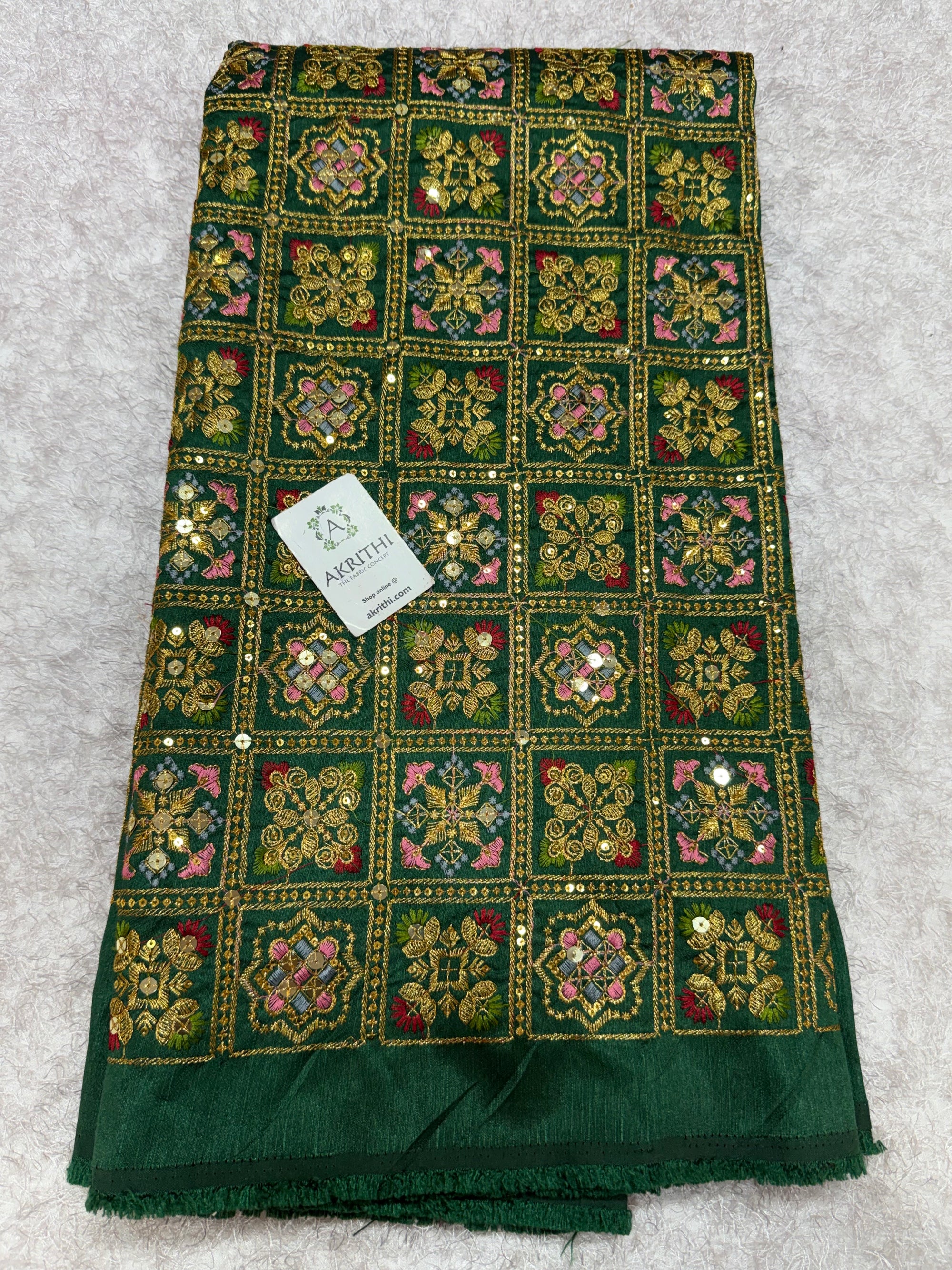 Embroidered Raw silk fabric