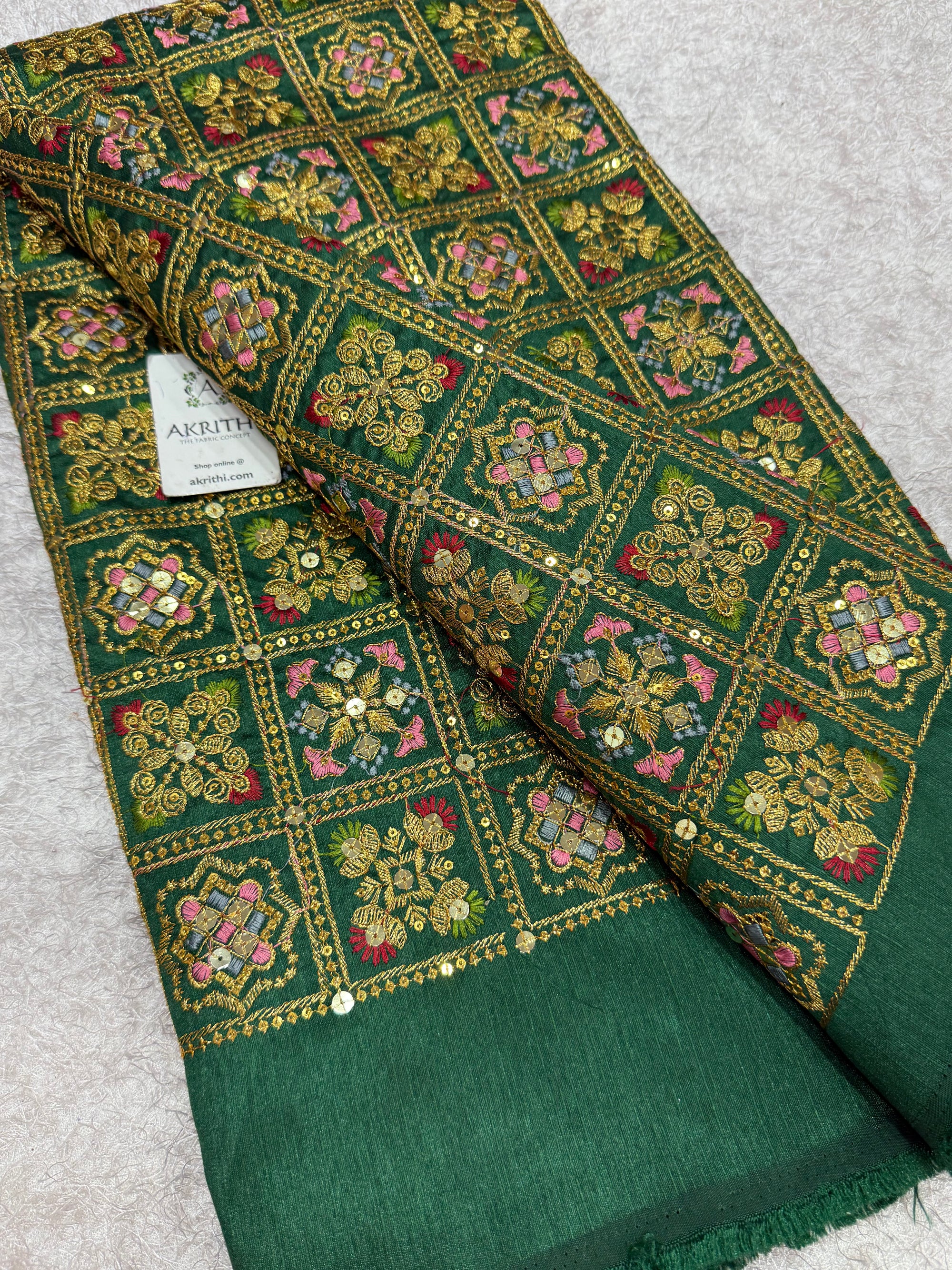Embroidered Raw silk fabric