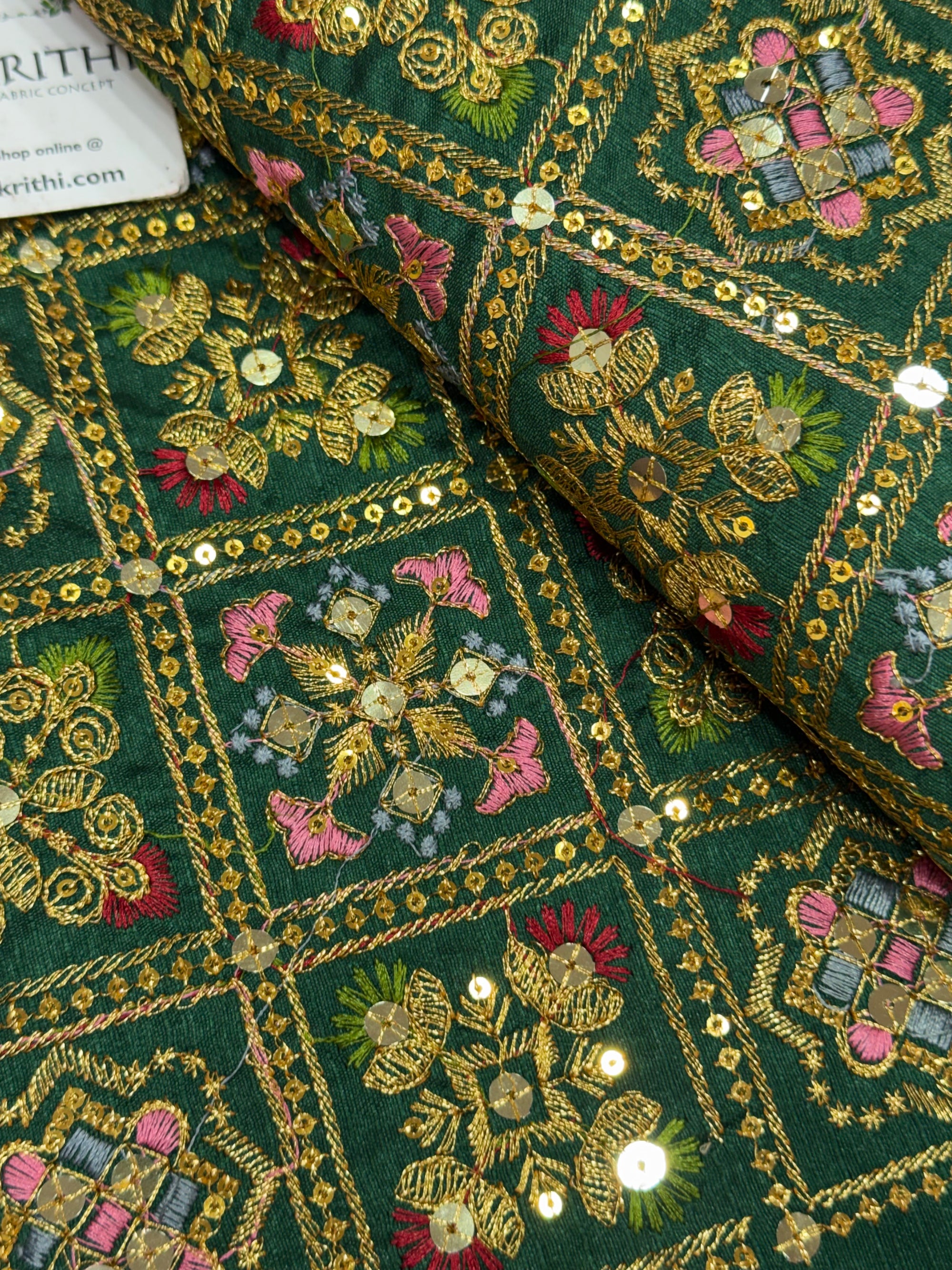 Embroidered Raw silk fabric