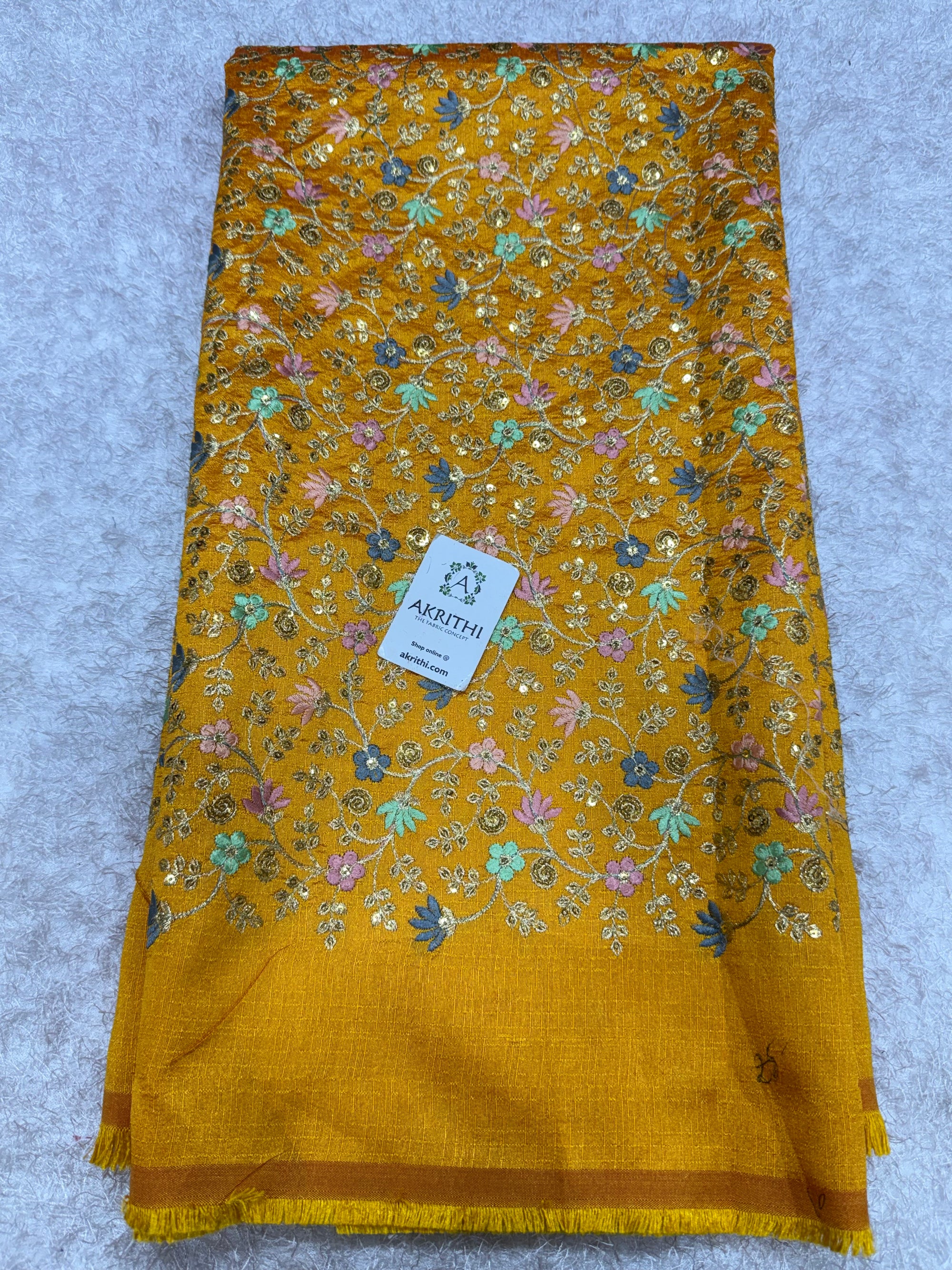 Embroidered Raw silk fabric