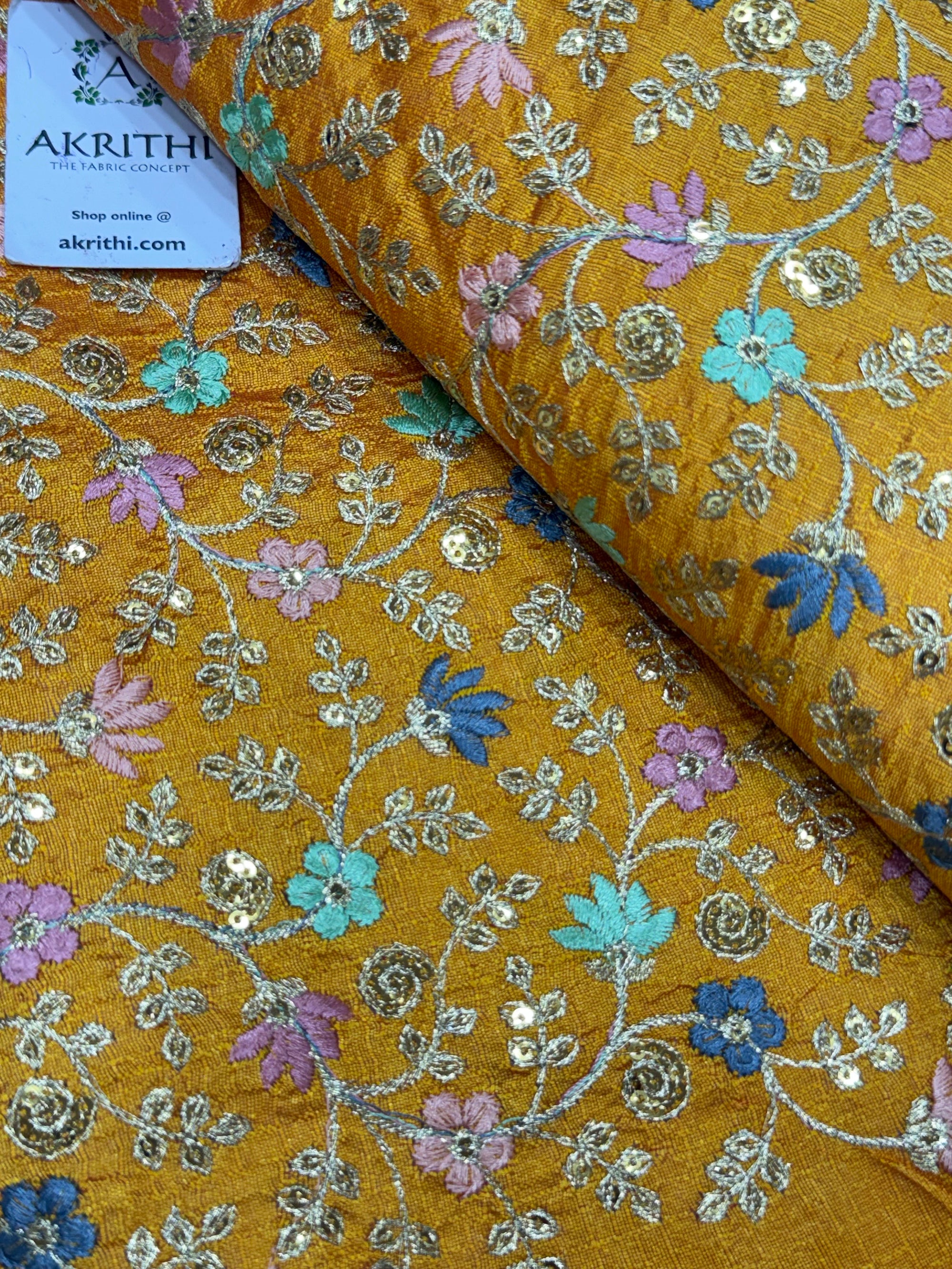 Embroidered Raw silk fabric
