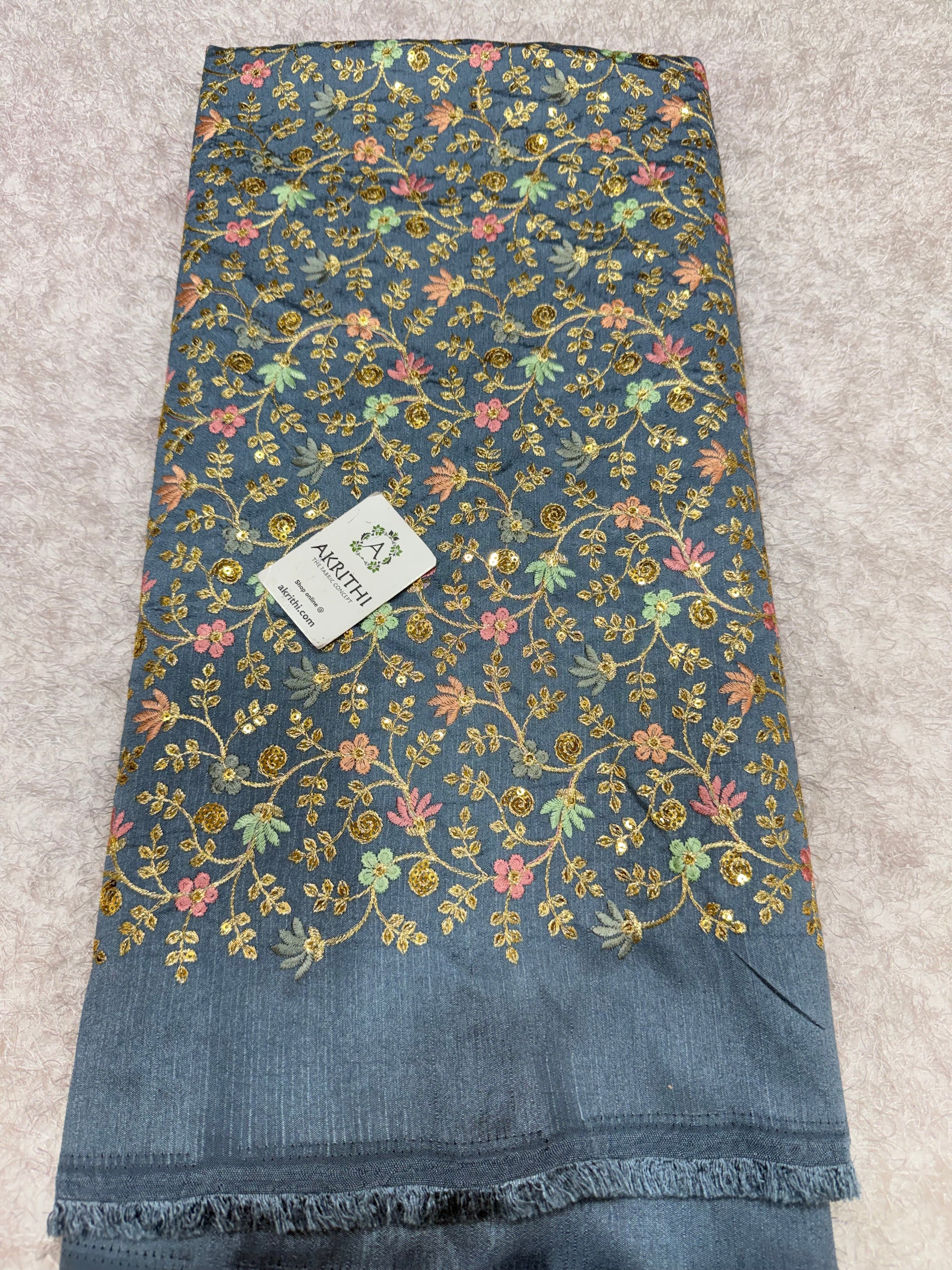 Embroidered Raw silk fabric