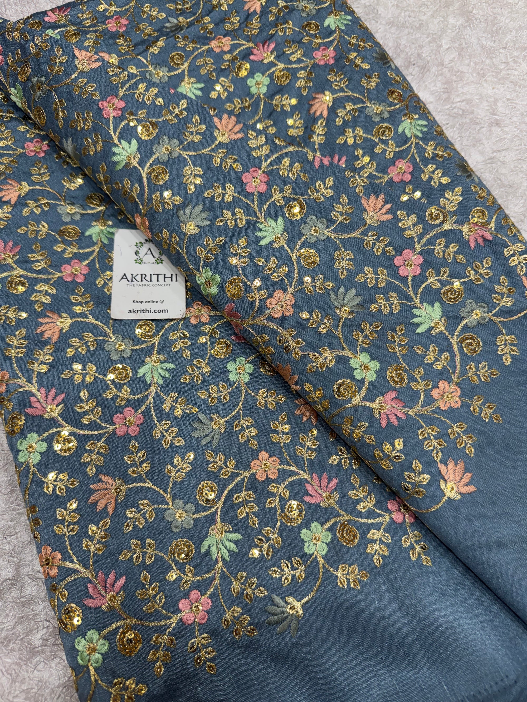 Embroidered Raw silk fabric