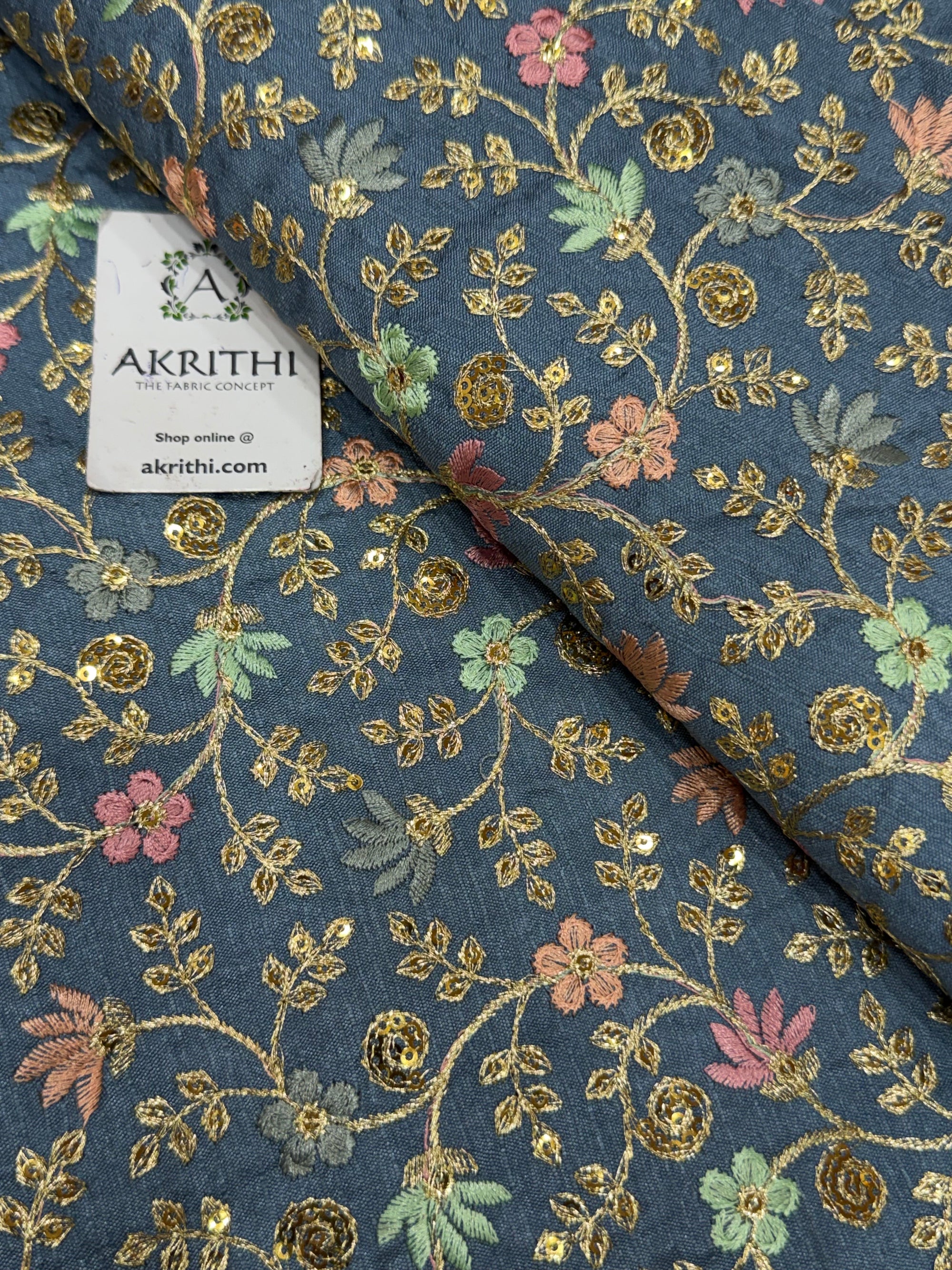 Embroidered Raw silk fabric