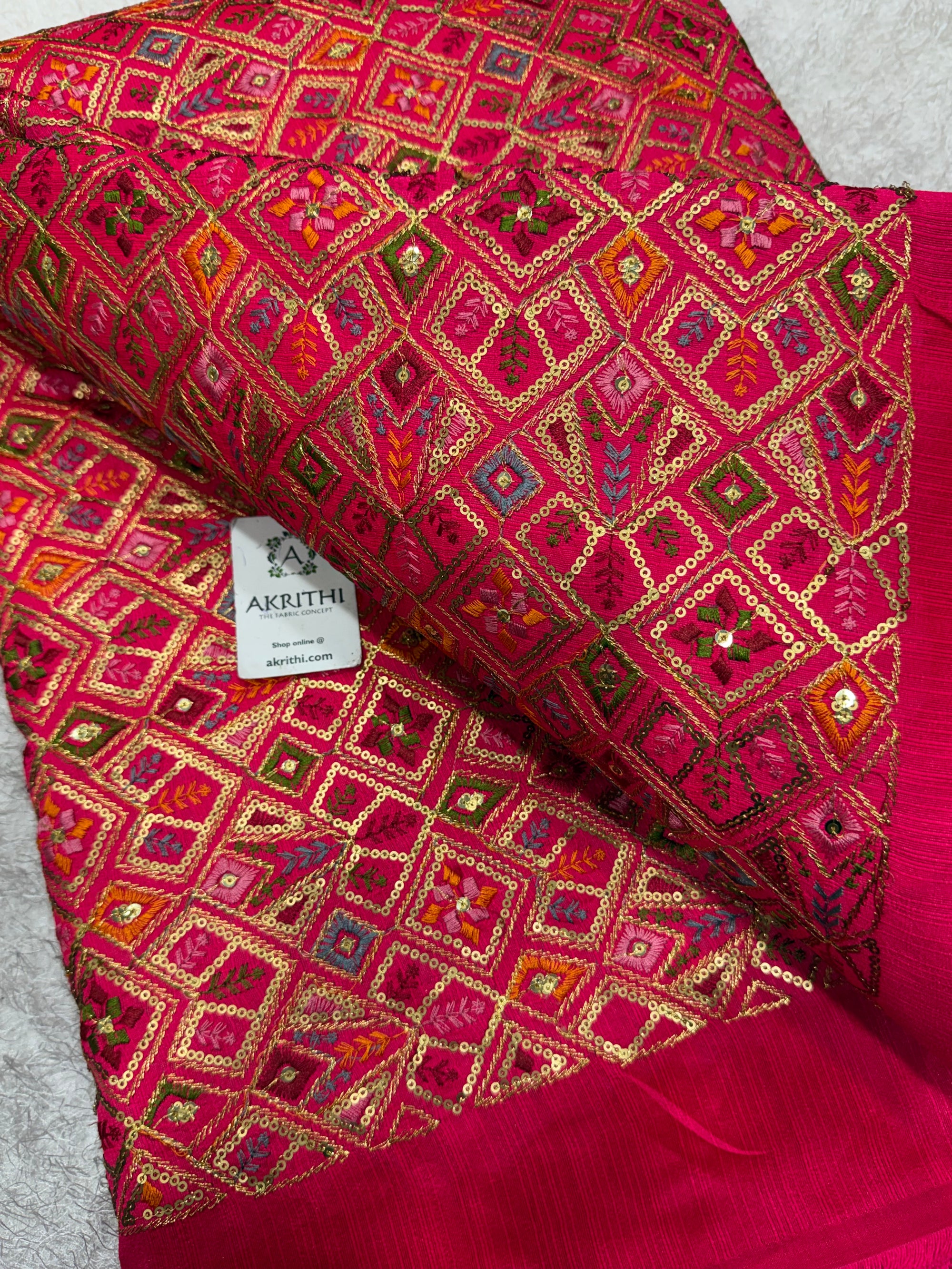 Embroidered Raw silk fabric