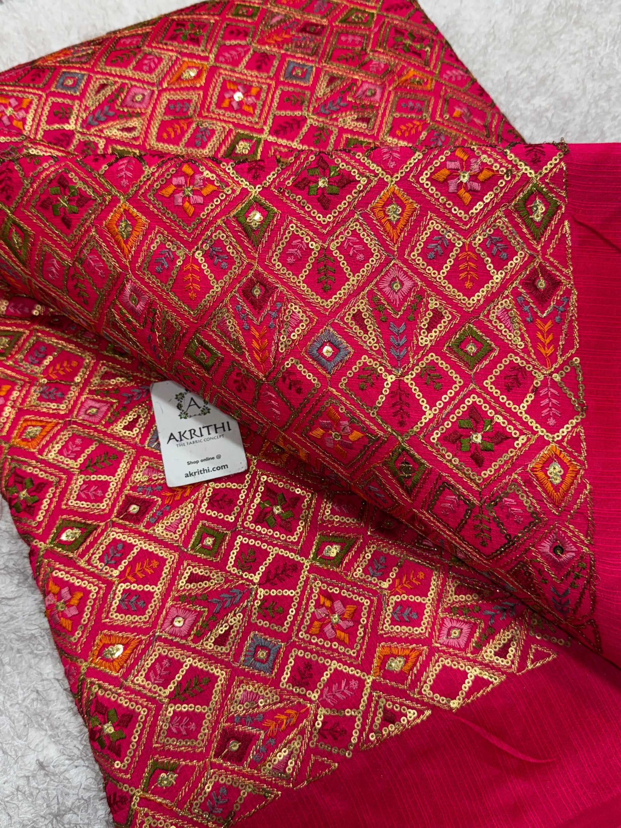 Embroidered Raw silk fabric