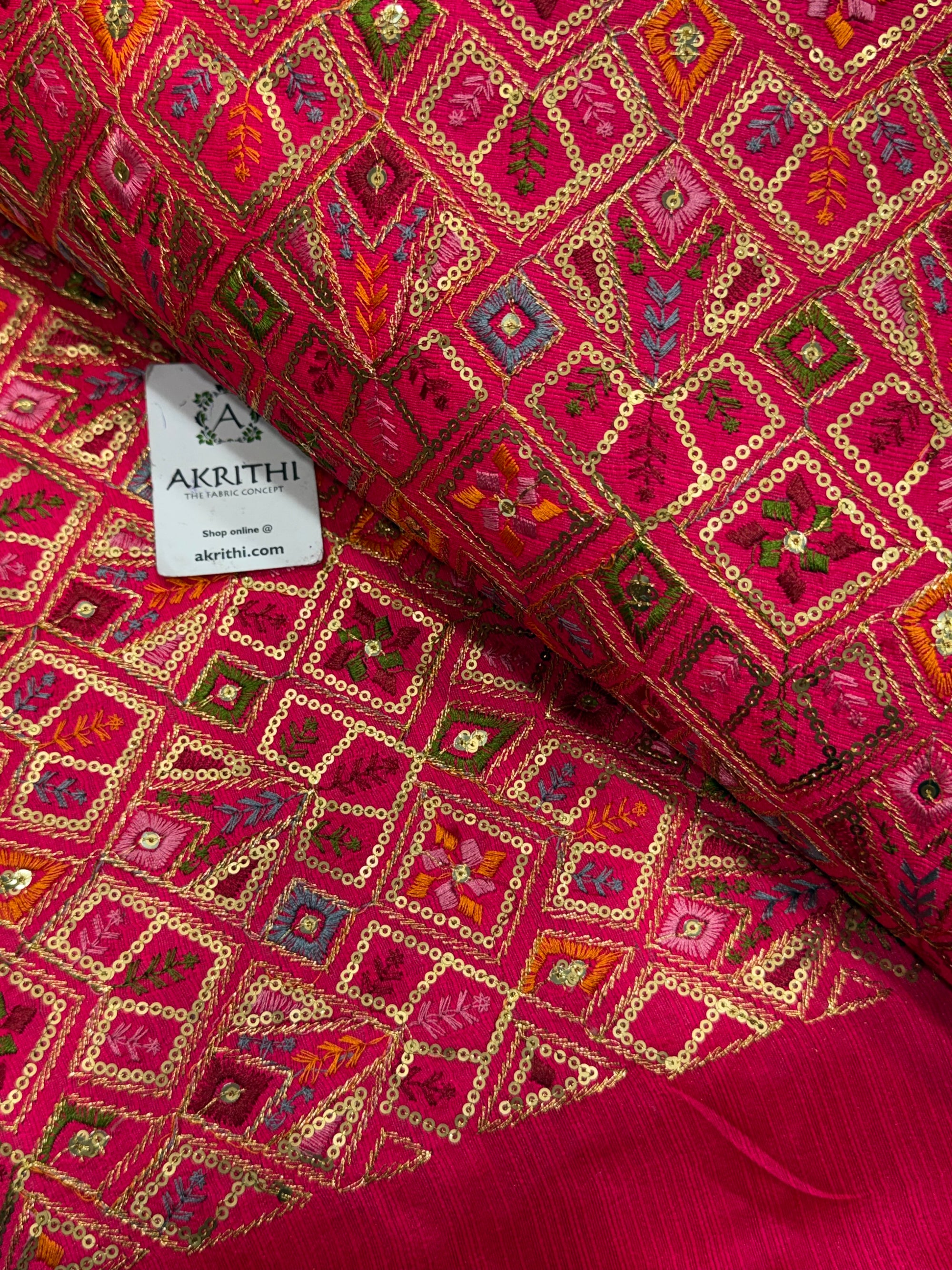 Embroidered Raw silk fabric