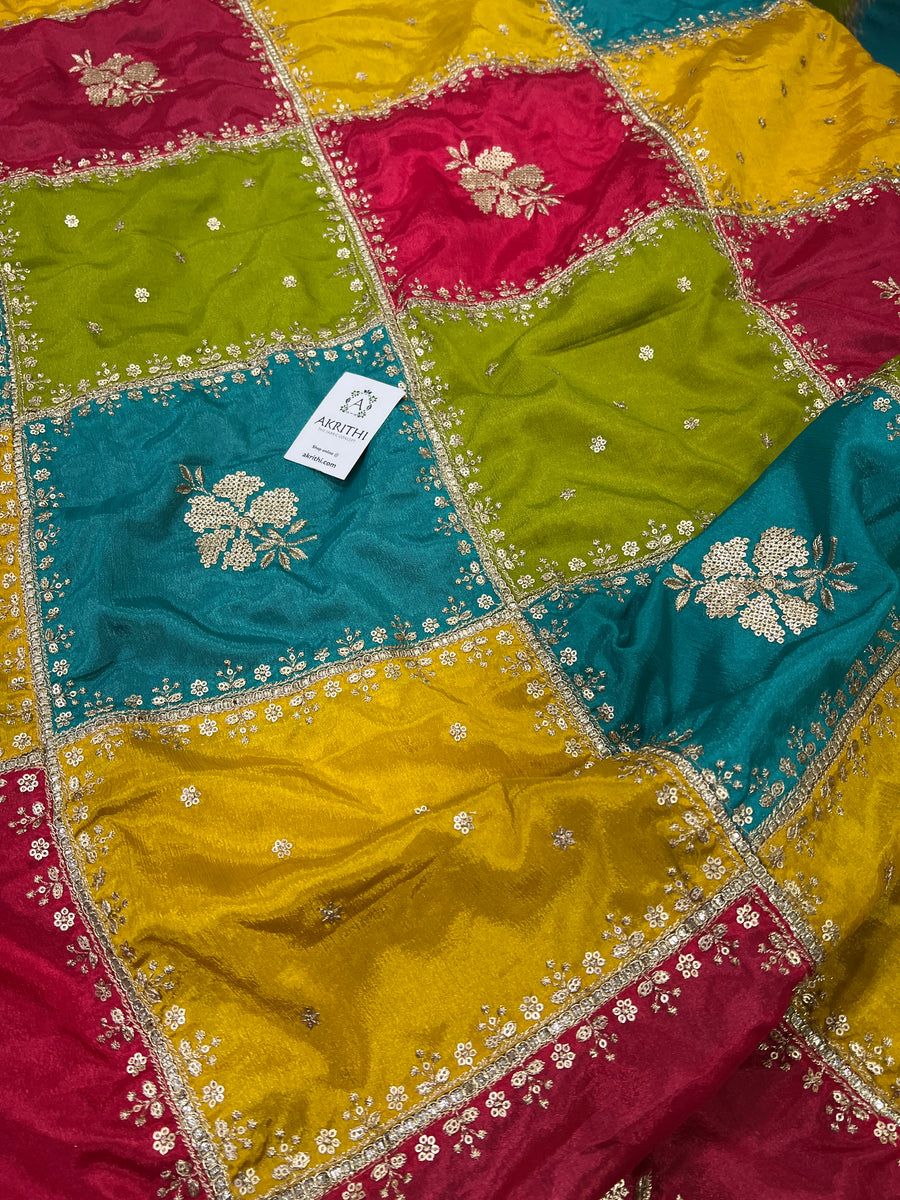 Embroidered multicoloured chinon dupatta