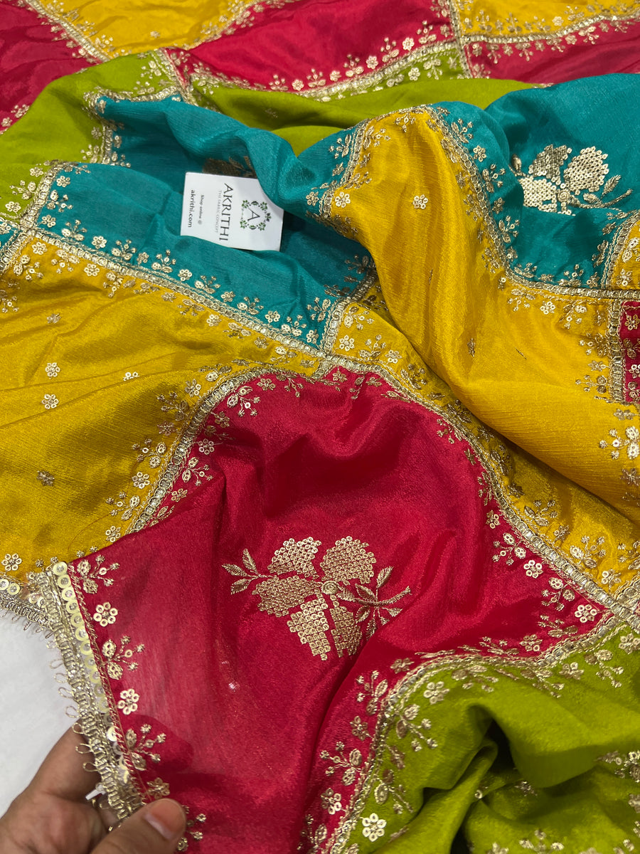 Embroidered multicoloured chinon dupatta