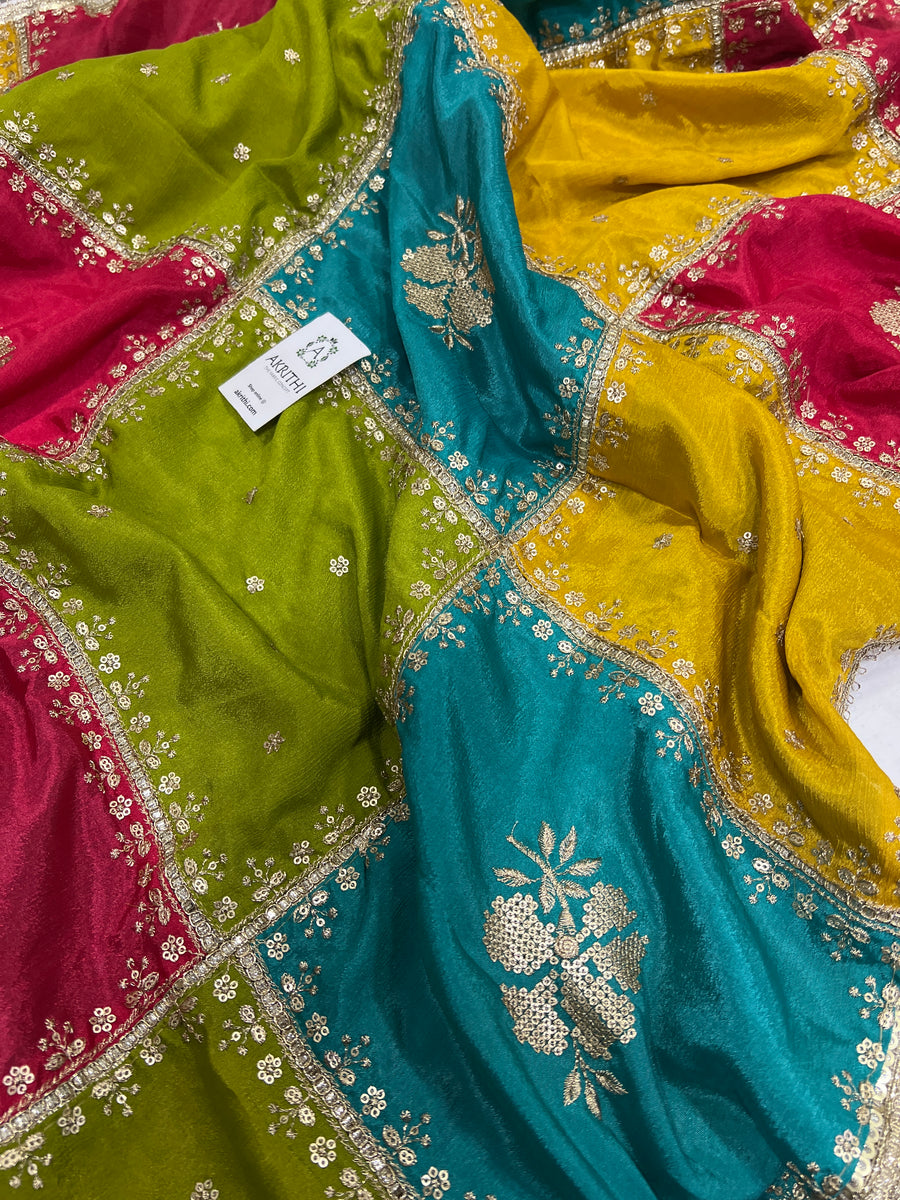 Embroidered multicoloured chinon dupatta