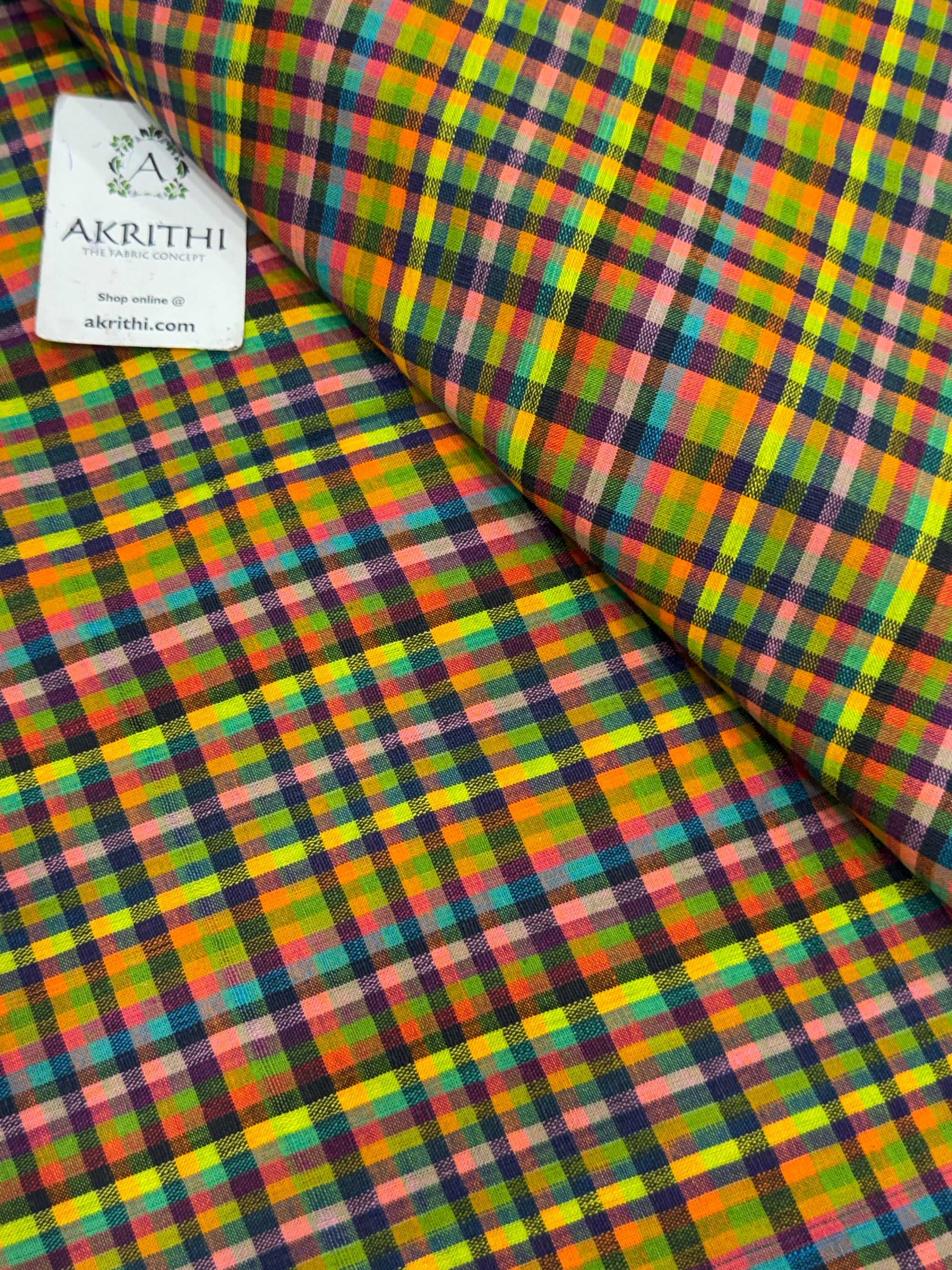 Madras checks pure cotton fabric