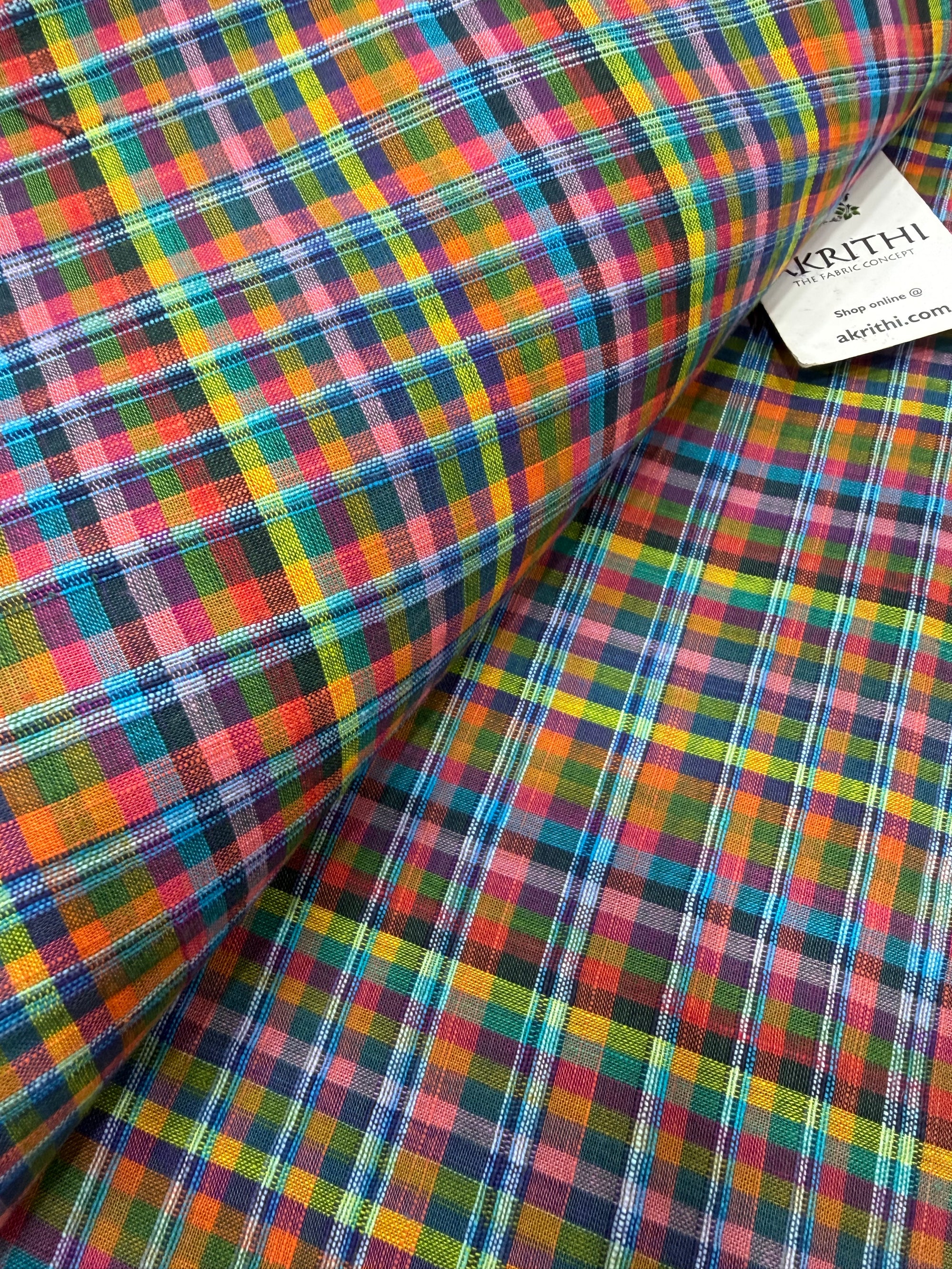 Madras checks pure cotton fabric