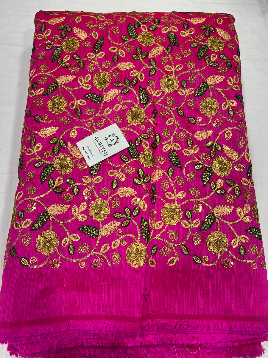 Embroidered raw silk fabric