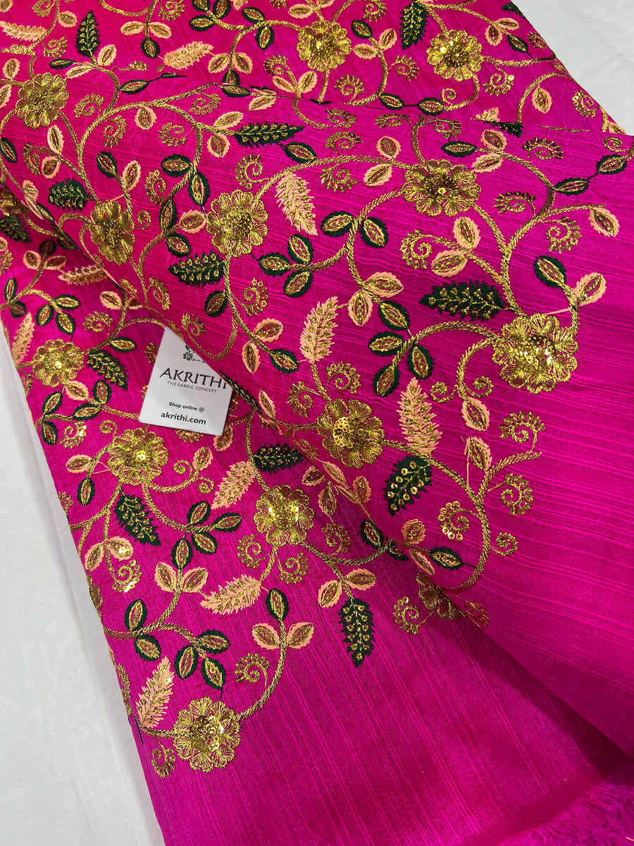 Embroidered raw silk fabric