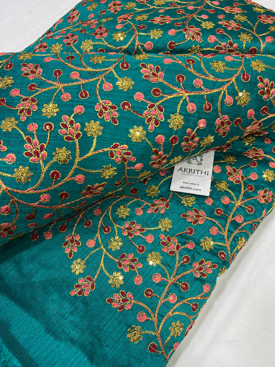 Embroidered raw silk fabric