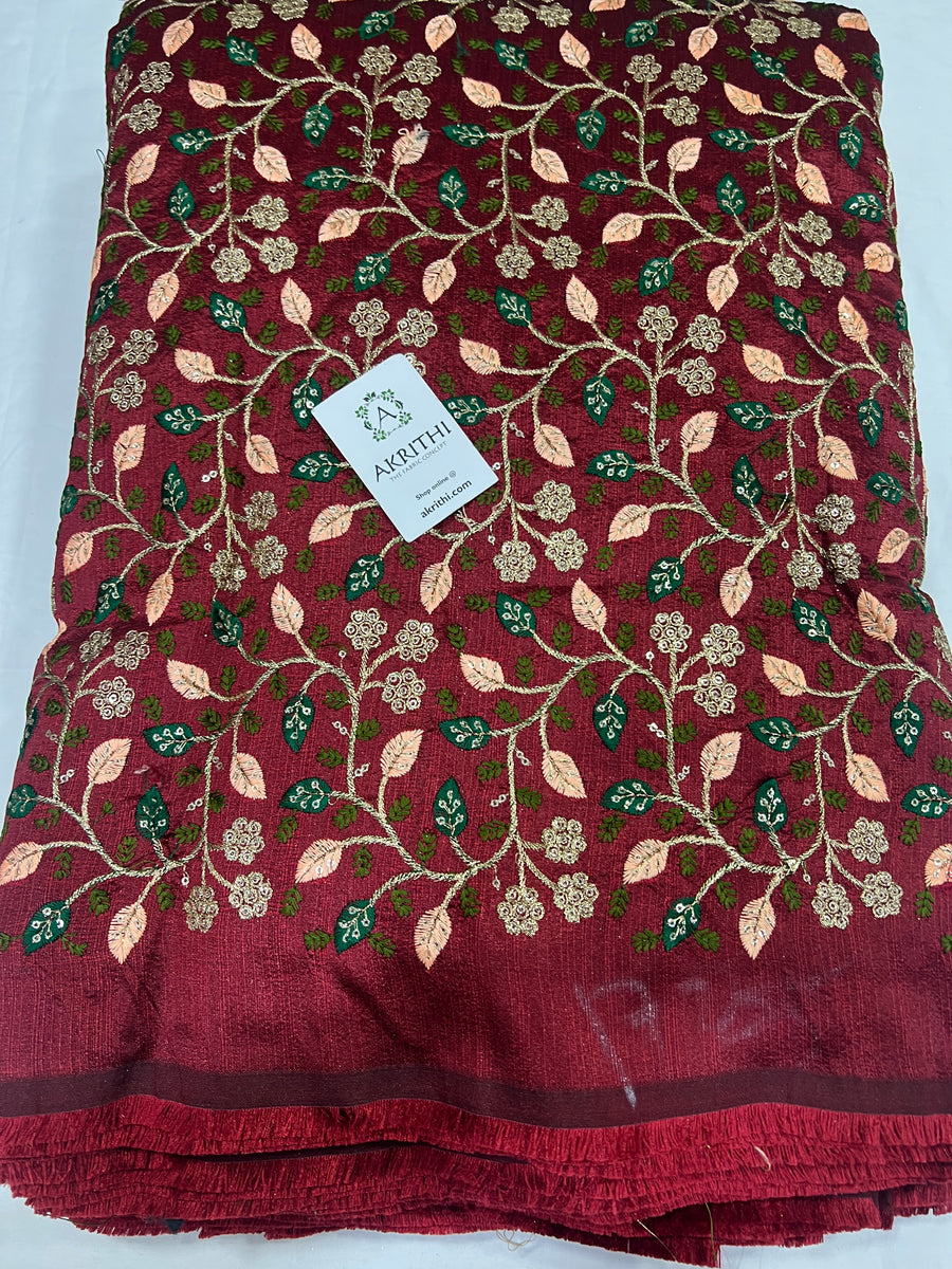 Embroidered raw silk fabric