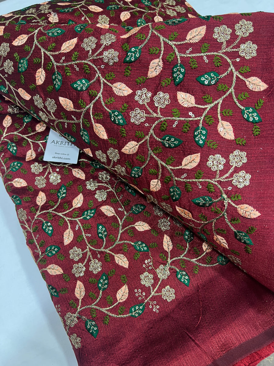 Embroidered raw silk fabric