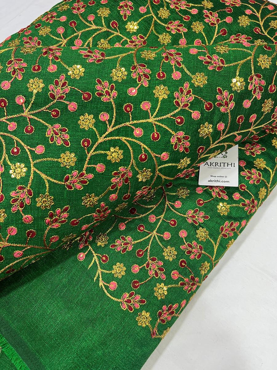 Embroidered raw silk fabric