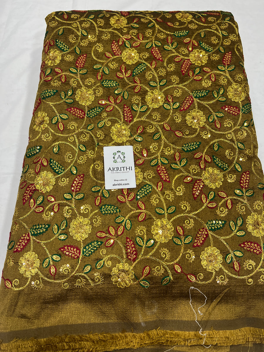 Embroidered raw silk fabric