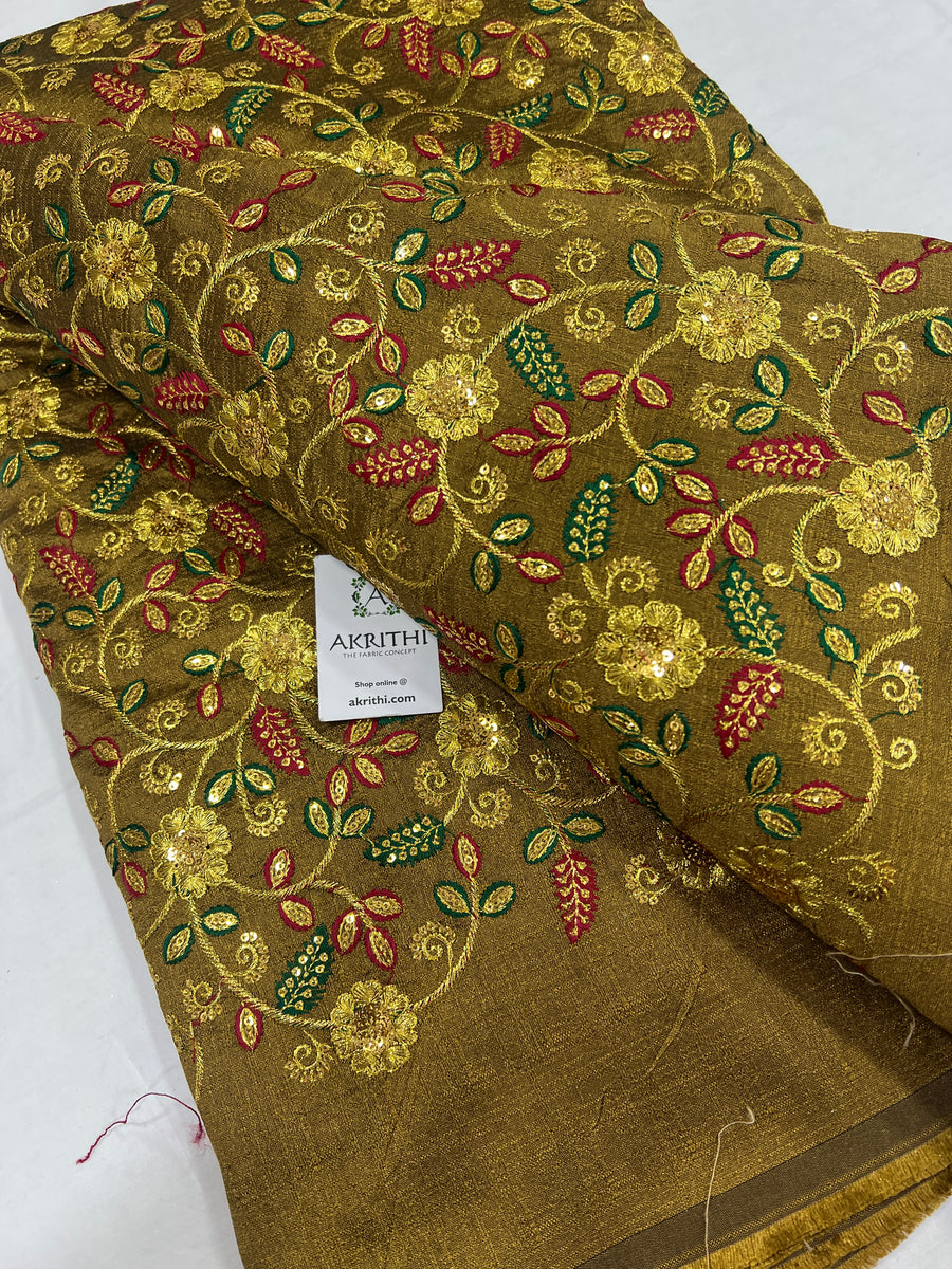 Embroidered raw silk fabric