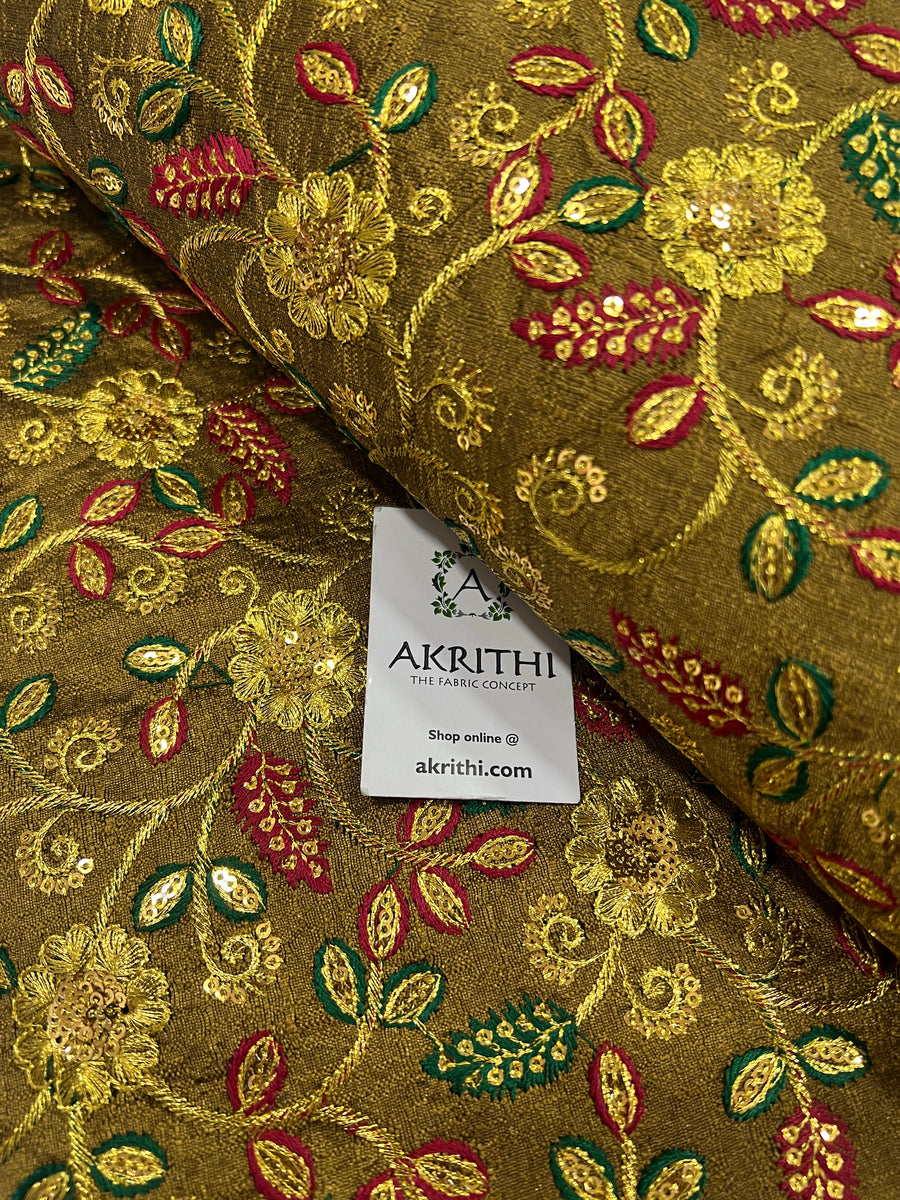 Embroidered raw silk fabric