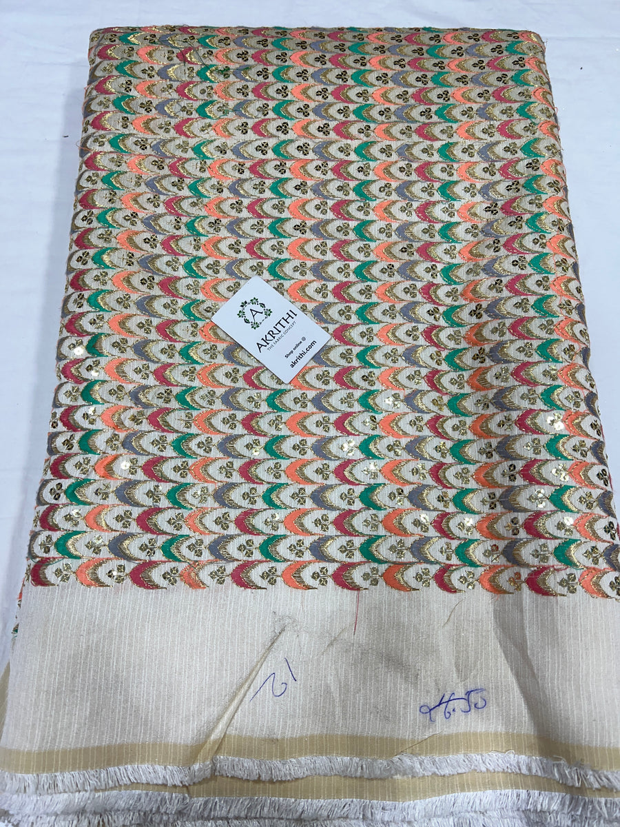 Embroidered raw silk fabric