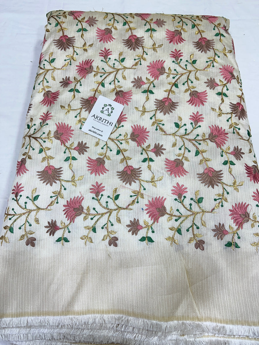 Embroidered raw silk fabric