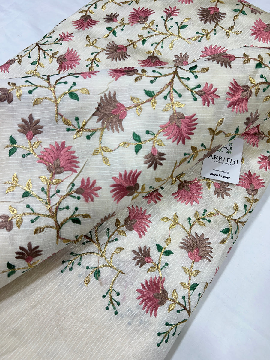 Embroidered raw silk fabric