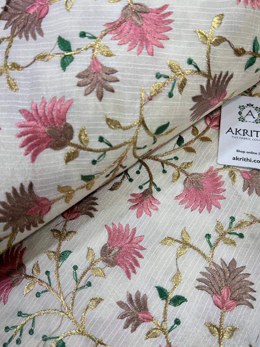 Embroidered raw silk fabric