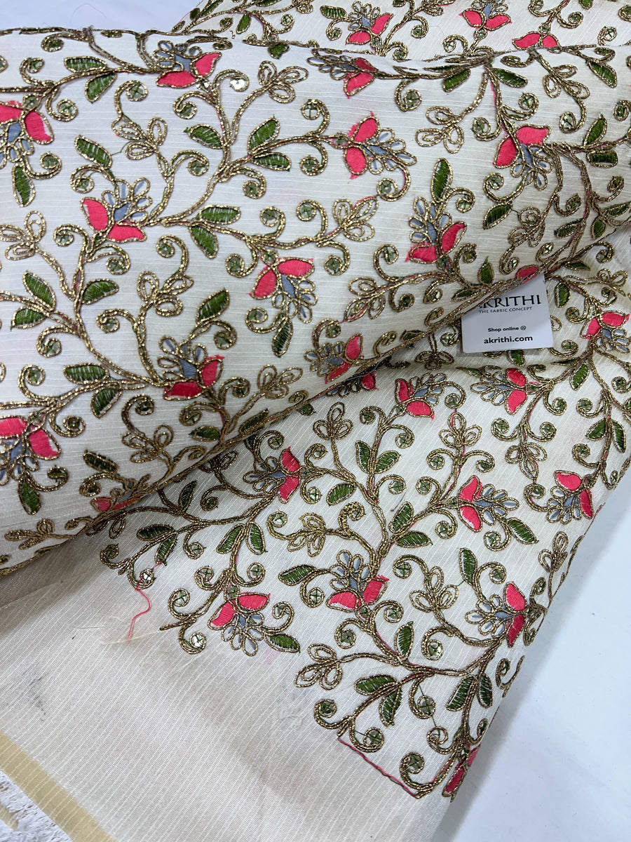 Embroidered raw silk fabric