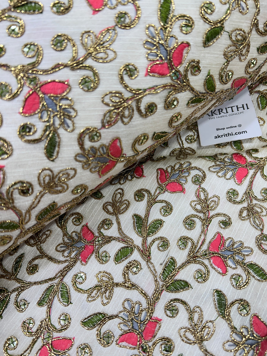 Embroidered raw silk fabric