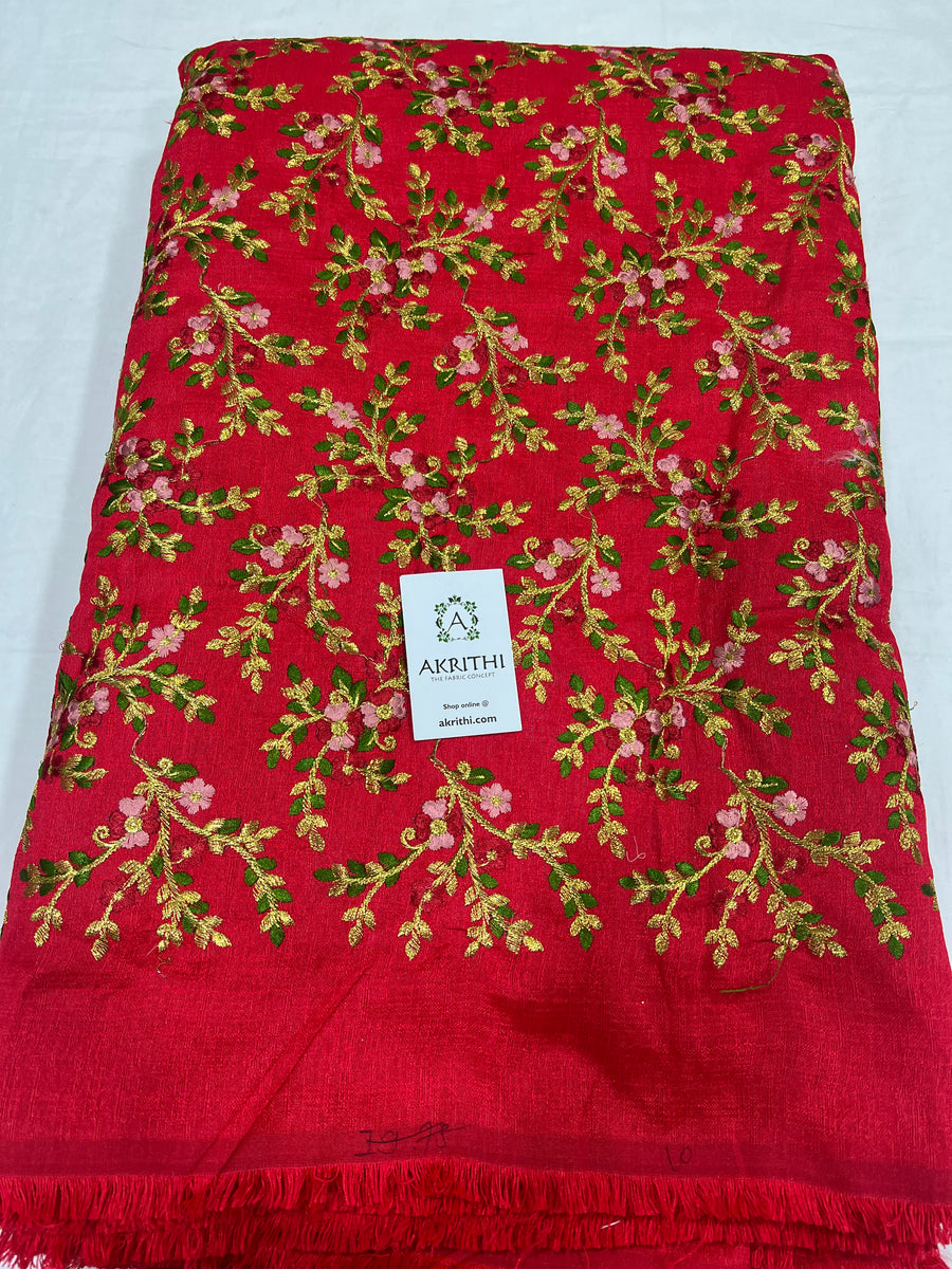 Embroidered raw silk fabric