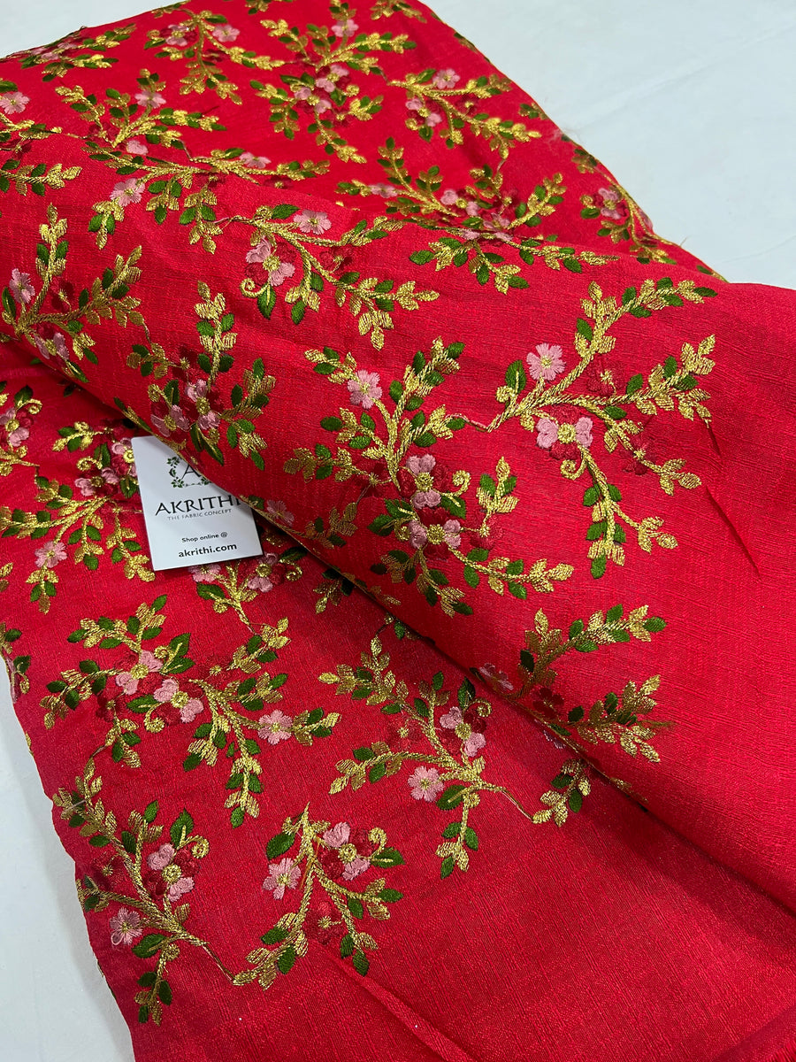 Embroidered raw silk fabric